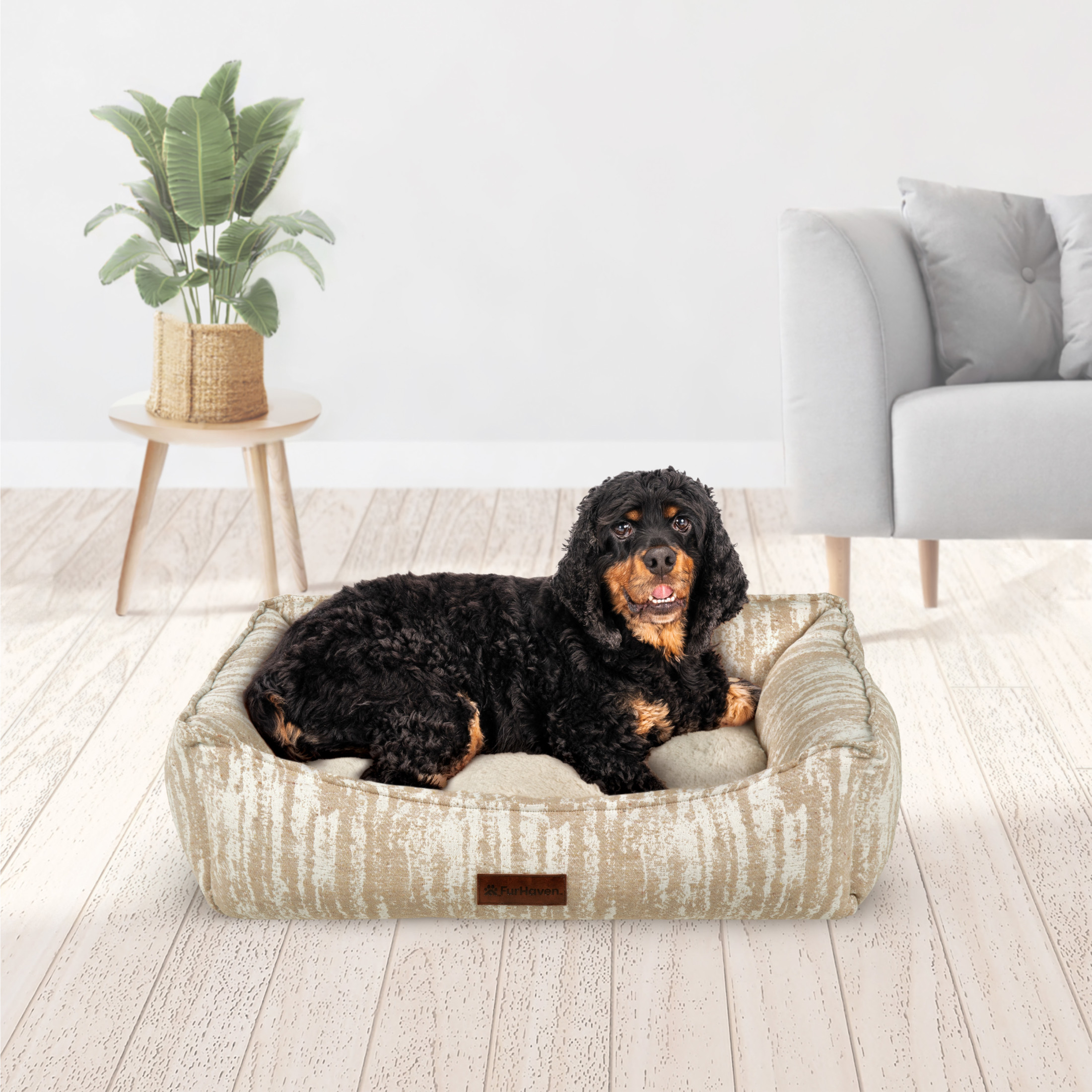 Furhaven Pet Products Medium Overstuffed Cozy Couch Non-Slip Dog & Cat Bed, 27"x21", Taupe - Image 6