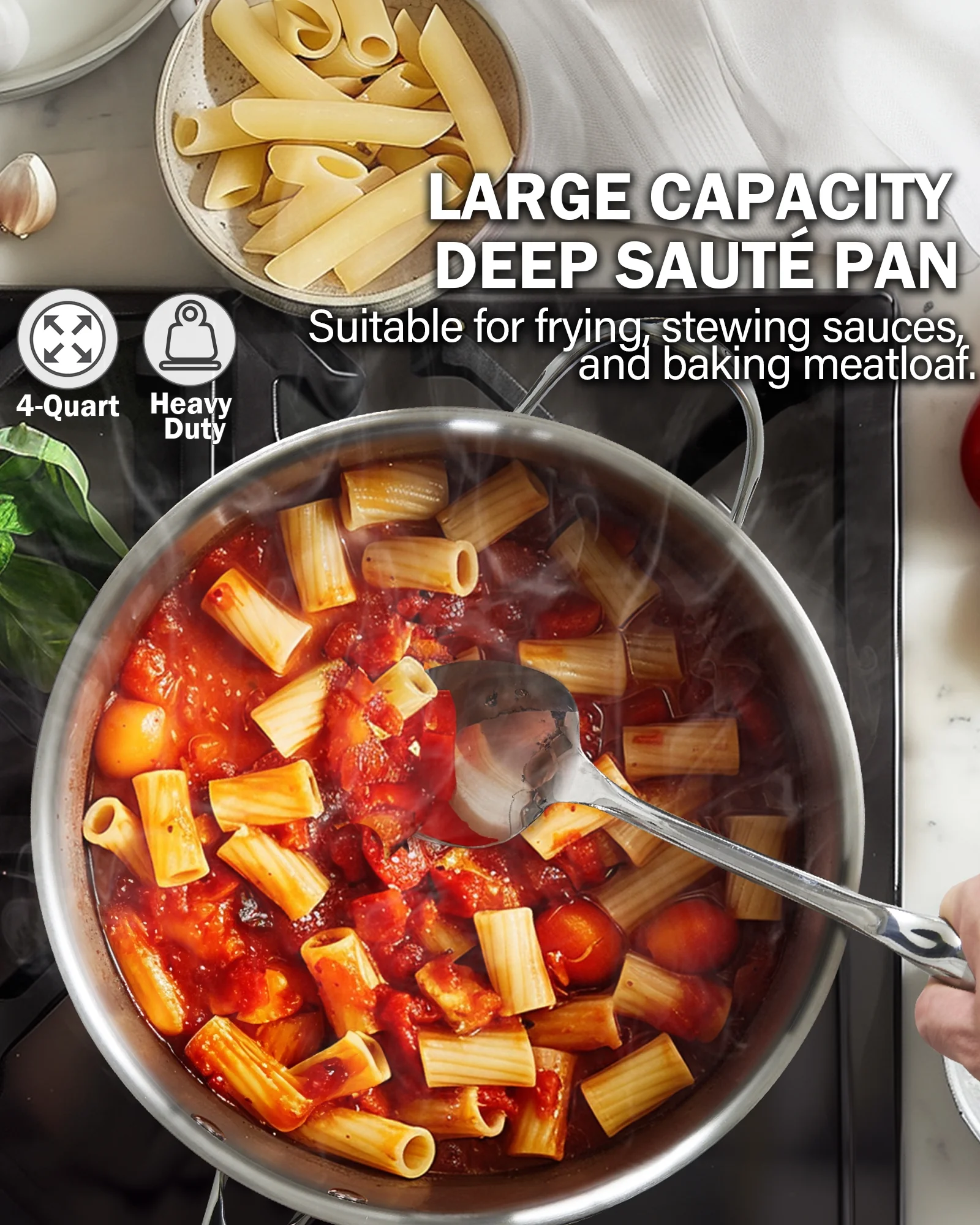 Cooks Standard Multi-Ply Clad Stainless Steel Deep Saute Pan, 4-Quart Jumbo Cooker with Helper Handle, Induction Frying Pan Skillet with Lid Heavy Duty Cookware - Image 2