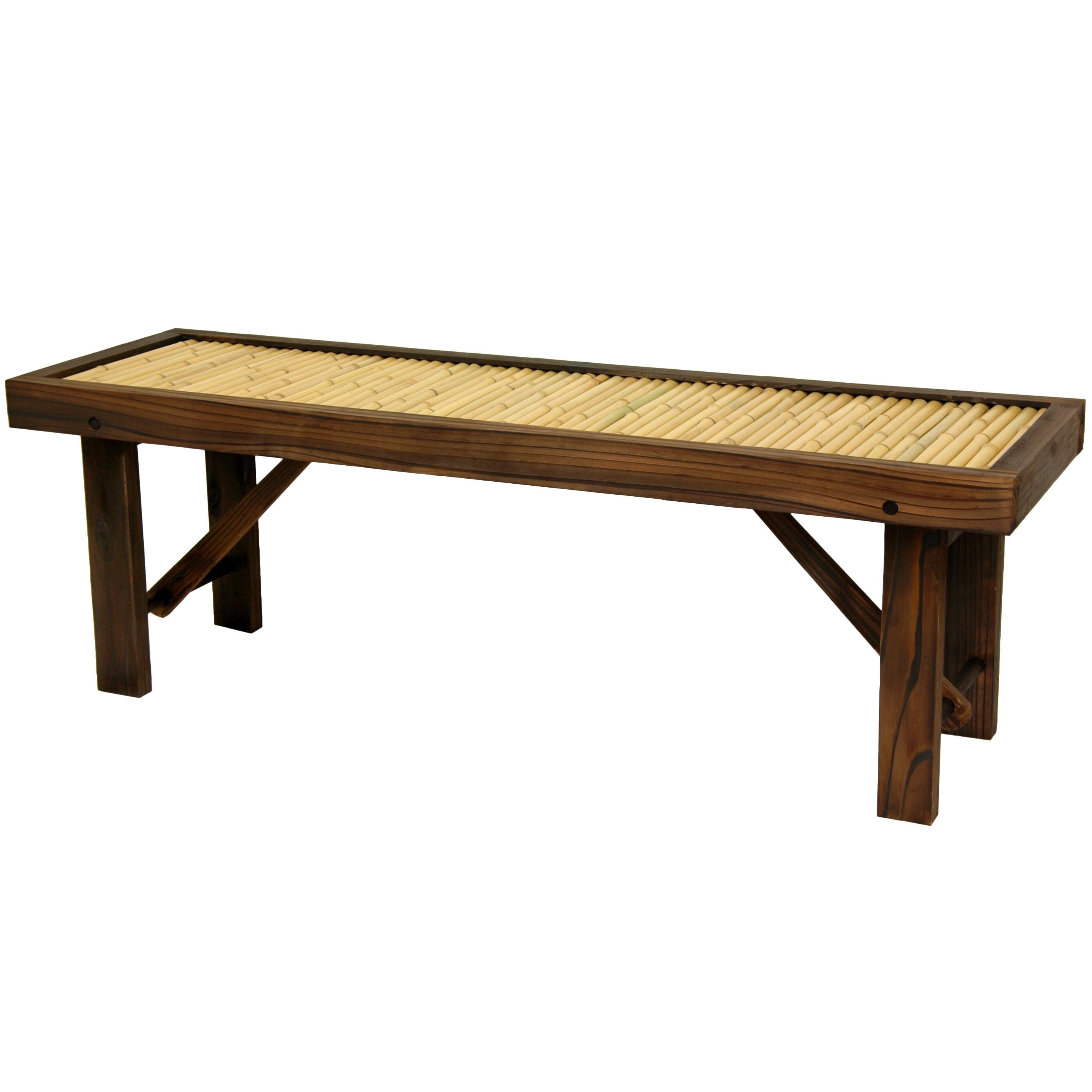 Oriental Furniture Japanese Bamboo Bench with Wood Frame - Image 2