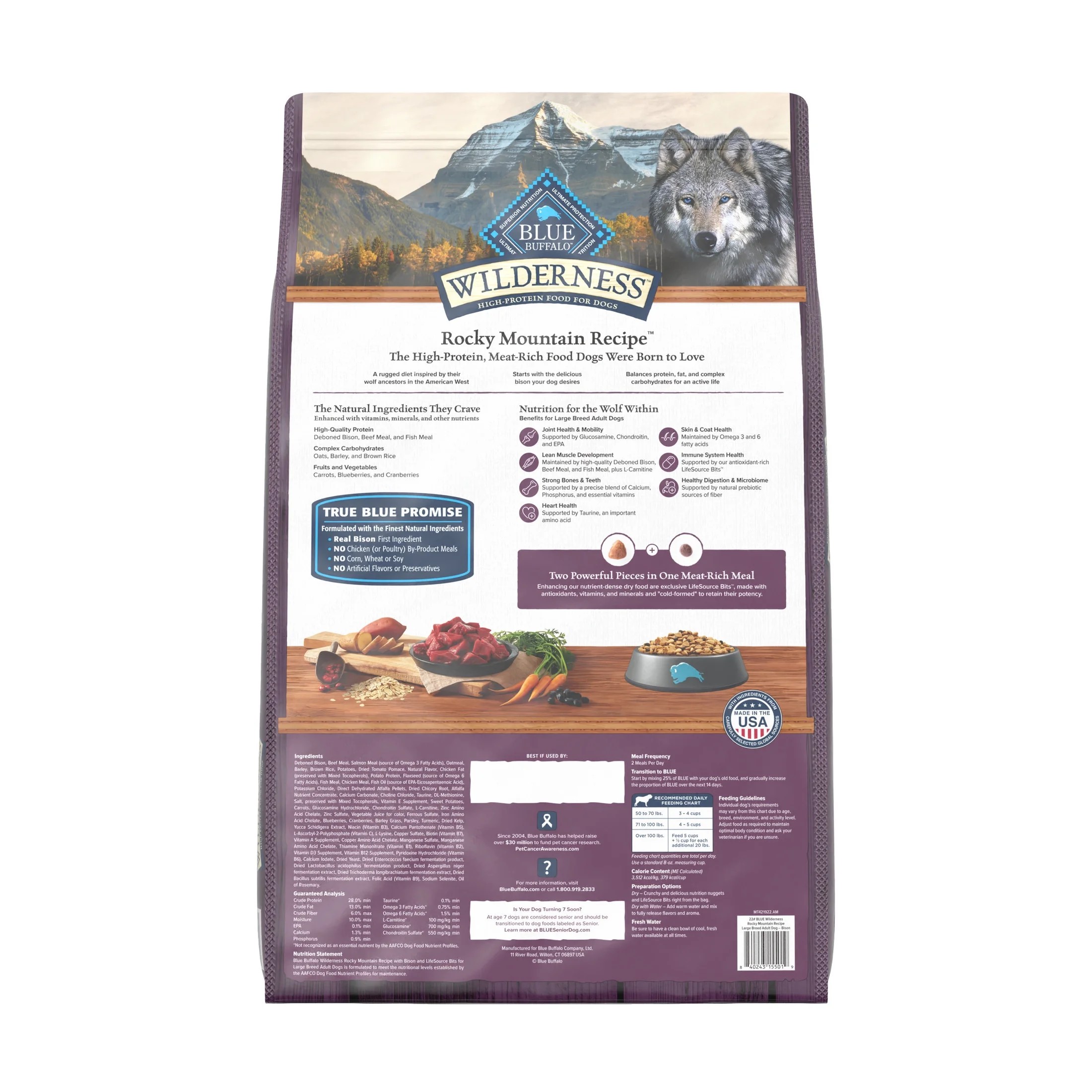 Blue Buffalo Wilderness Rocky Mountain Recipe Large Breed Adult Dry Dog Food, Bison, 22-lb. Bag - Image 2