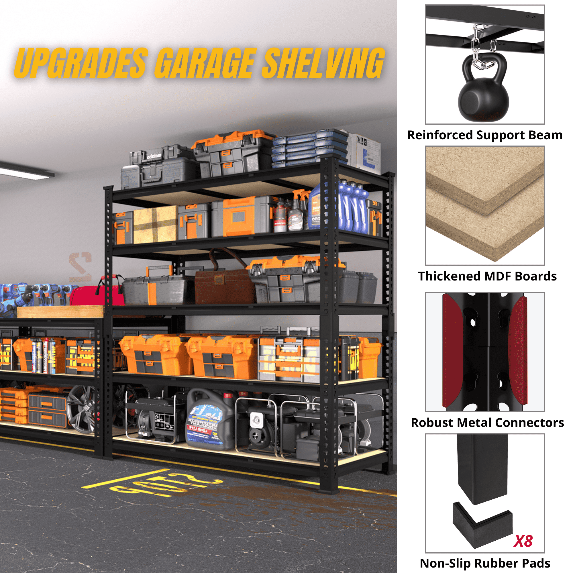 TrumanPick Storage Shelves Garage Shelving Units 5 Tier Metal Heavy Duty Adjustable Shelf Rack 48" W x 24" D x 72" H 3250LBS for Warehouse Pantry Closet, Black - Image 2