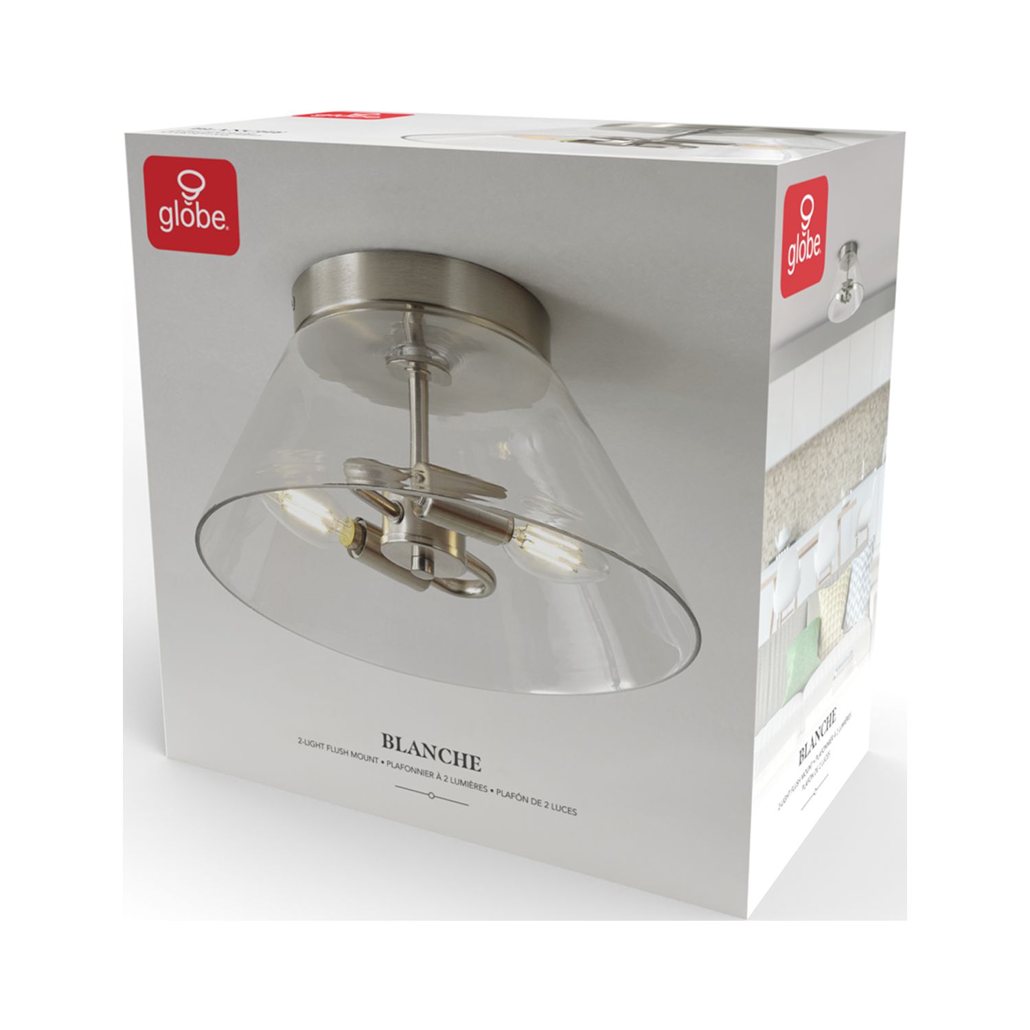 2-Light Satin Nickel Flush Mount Ceiling Light with Glass Shade - Image 5
