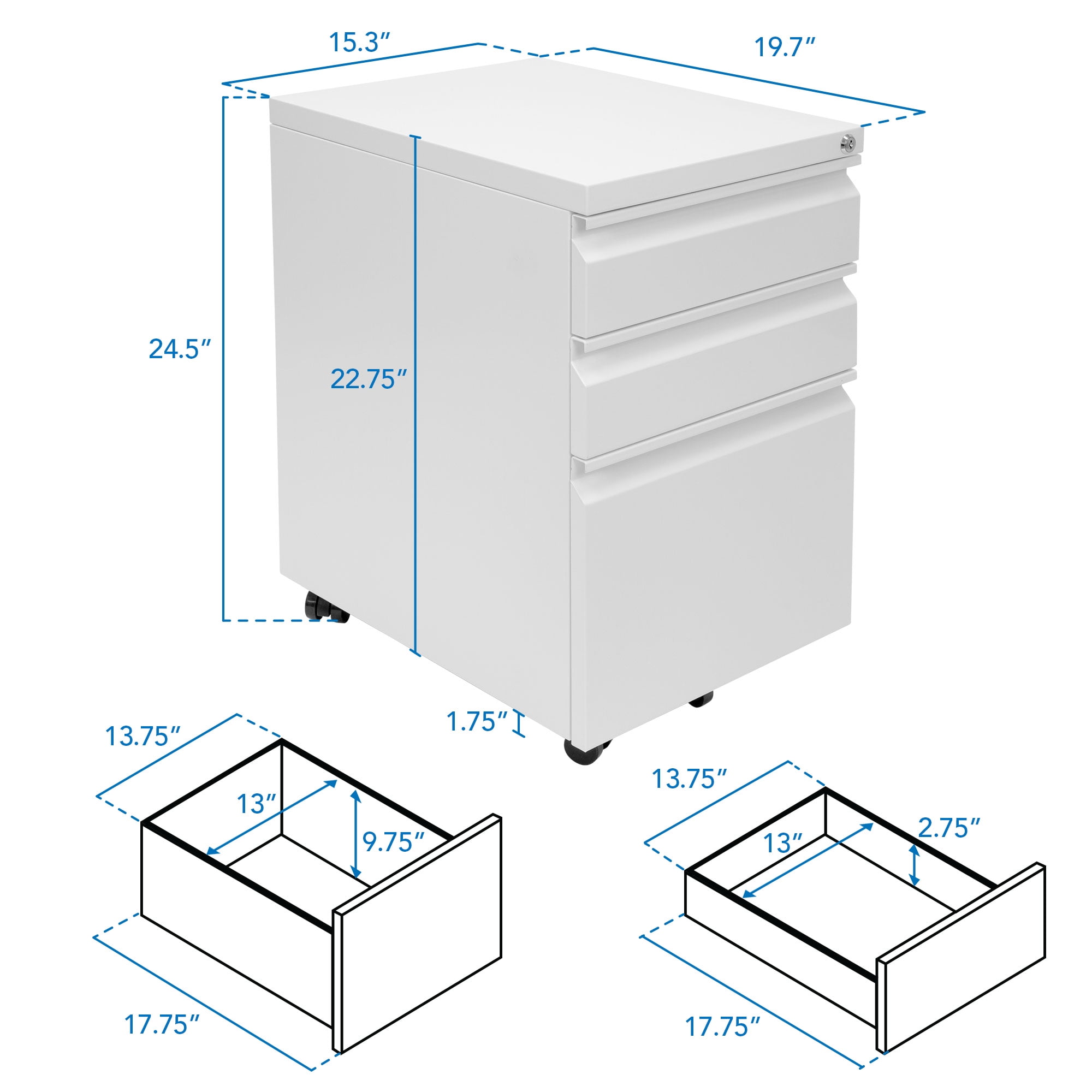 Mount-It! Mobile File Cabinet with 3 Drawers, Lockable - Image 4