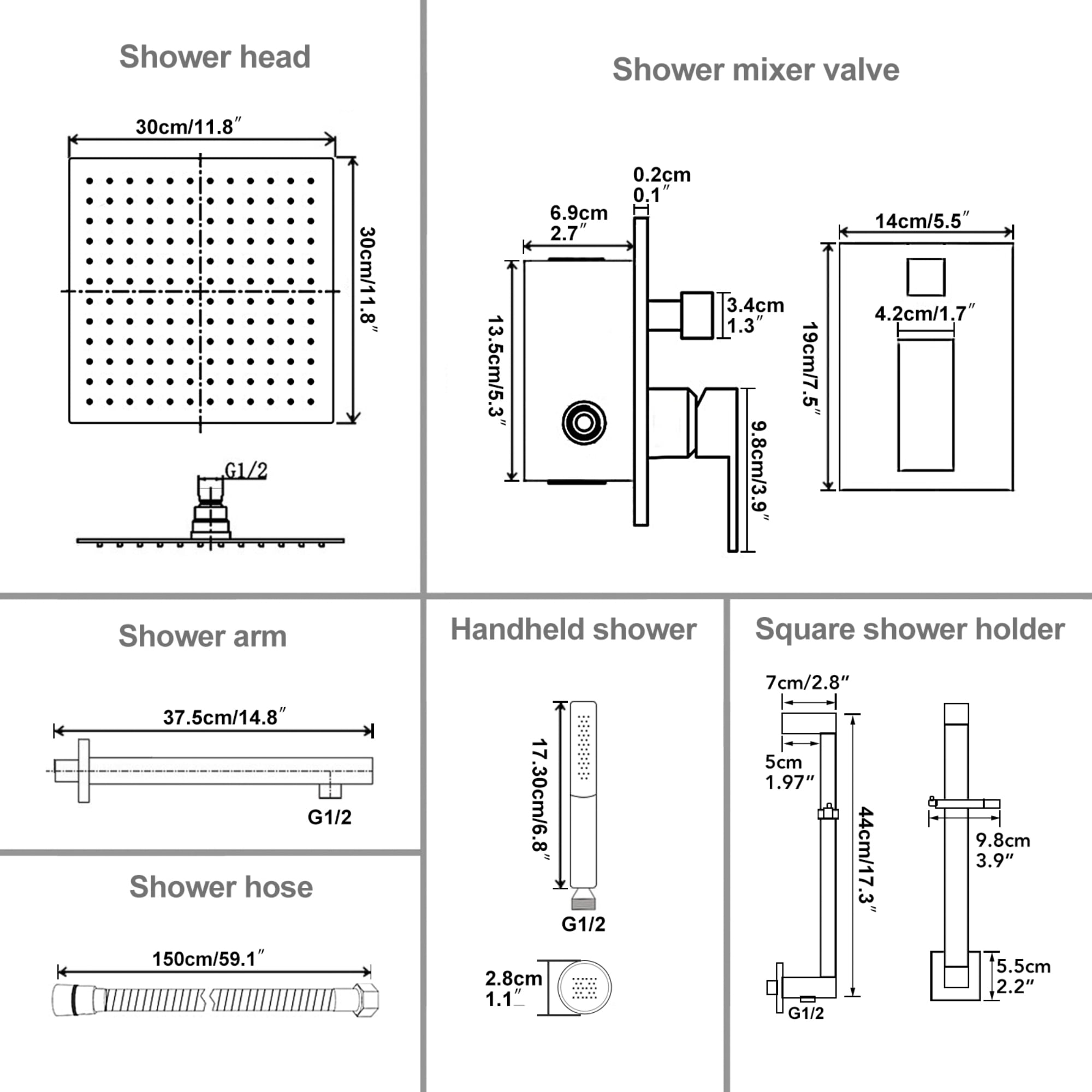 BESy 12 inch Polished Chrome Shower System Rain Shower Head with 2 in 1 Handheld Shower, Rainfall Shower System with Adjustable Slide Bar, Shower Faucet Fixture Combo Set - Image 6