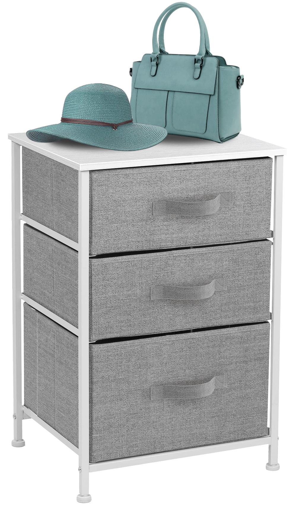 Sorbus Nightstand with 3 Drawers, White/Gray - Image 3