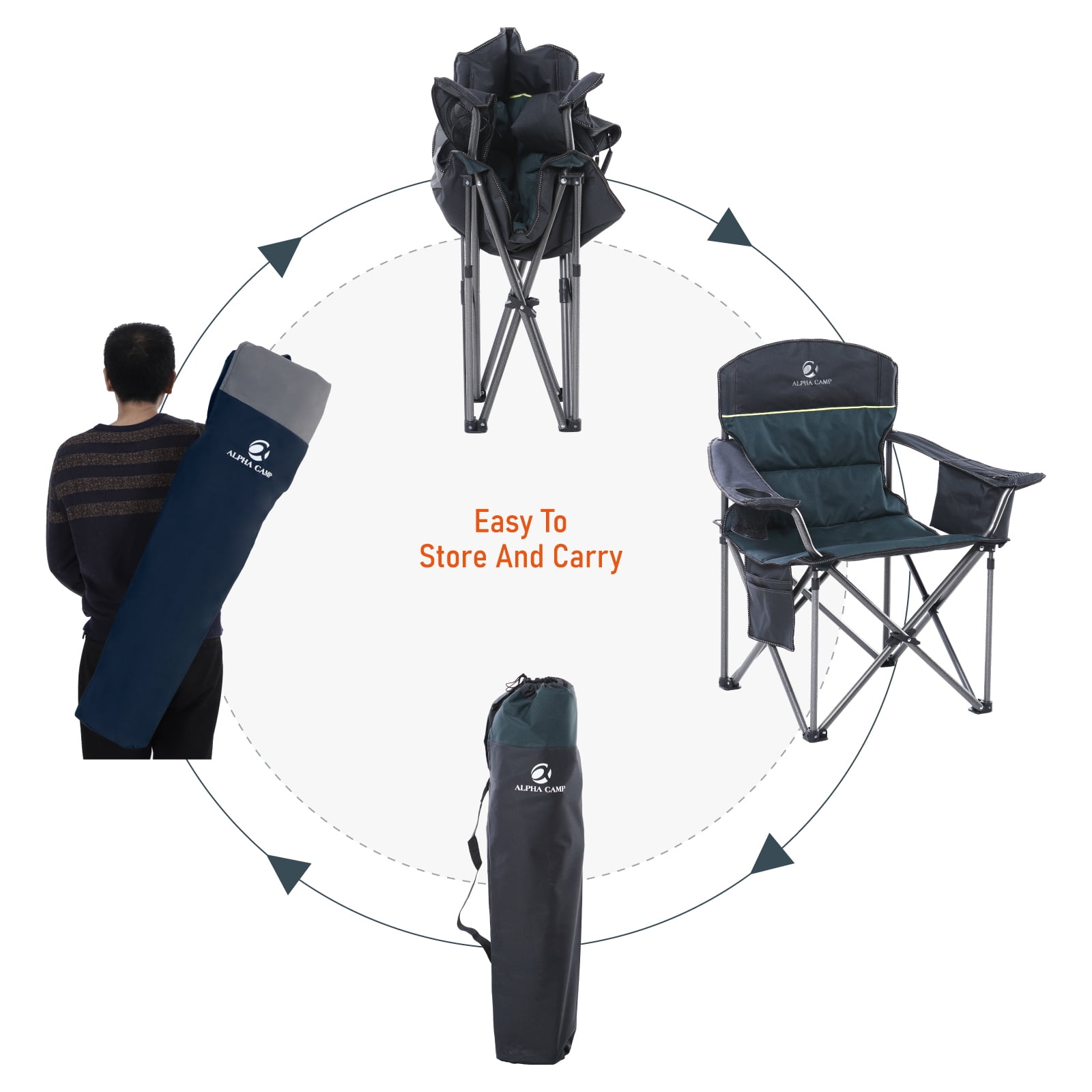 Alpha Joy Oversized Camping Chair Portable Padded Quad Chair Heavy Duty Lawn Chair Steel Frame Arm Chair with Cooler 450LBS Weight Capacity Suitable for Outdoor Camping, Green,Adult - Image 5