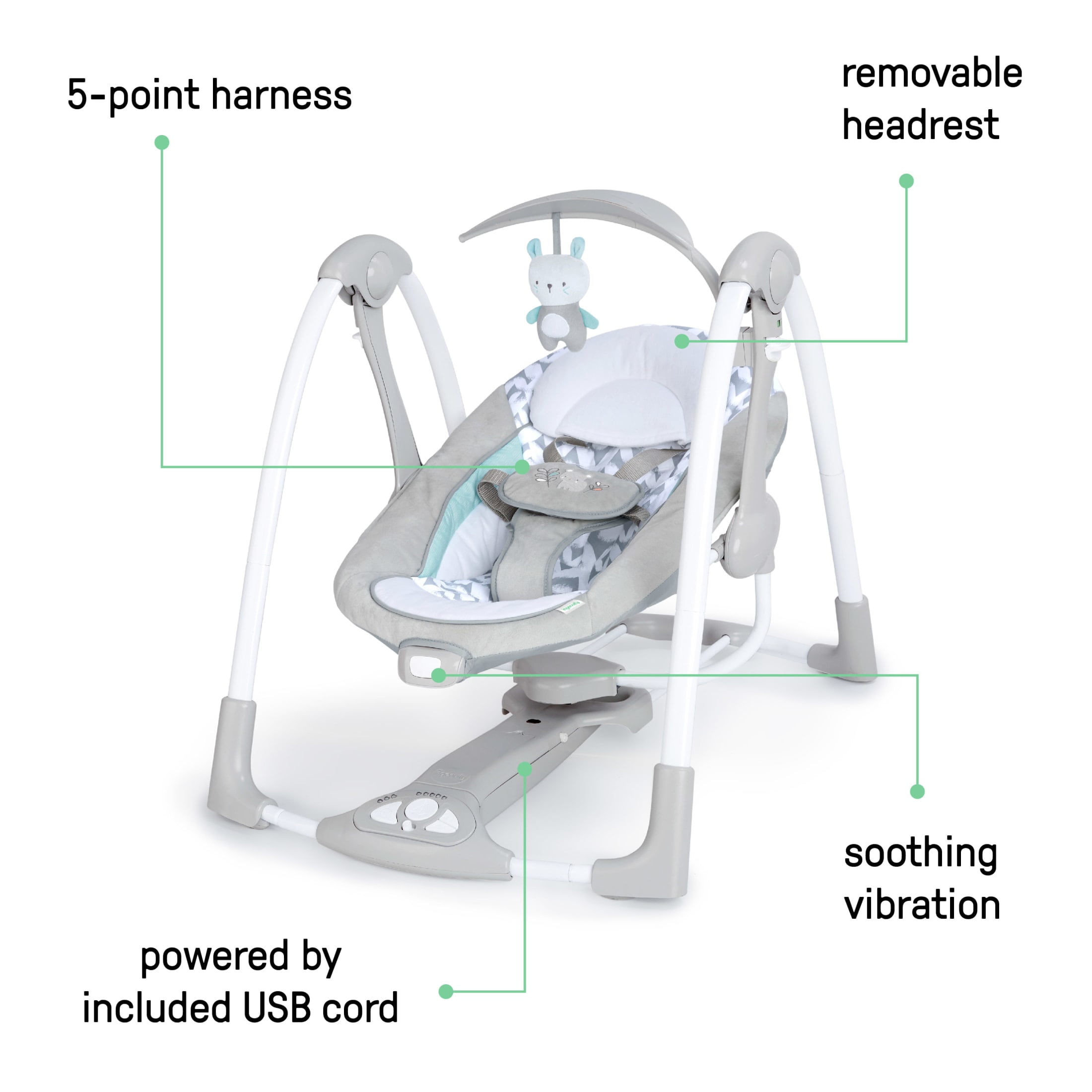 Ingenuity 2-in-1 Portable Baby Swing & Infant Seat with Vibrations, Ages 0-9 Months, Unisex, Raylan - Image 4