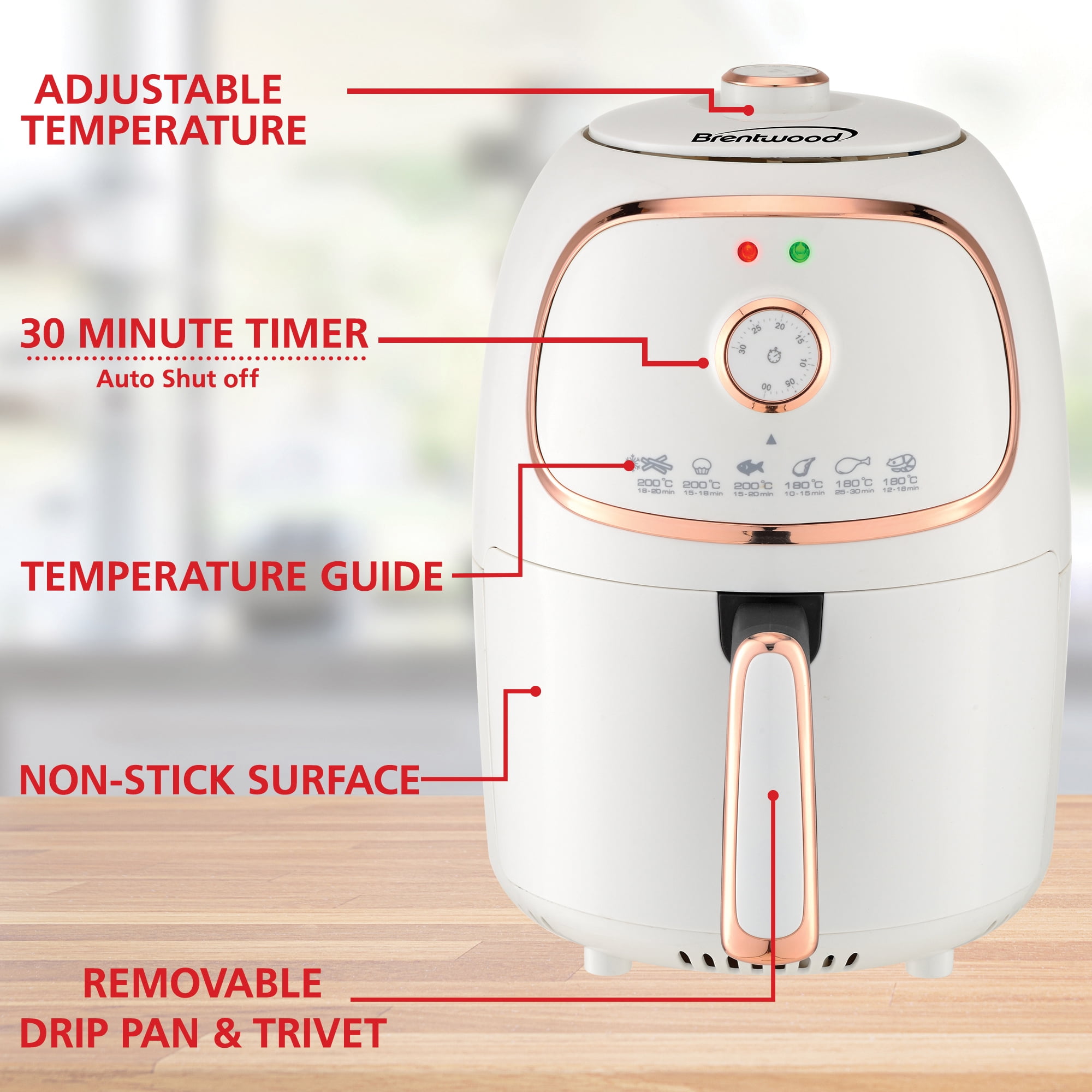 Brentwood 2-Qt. 1,200-Watt Electric Air Fryer with Timer and Temperature Control (White) - Image 5