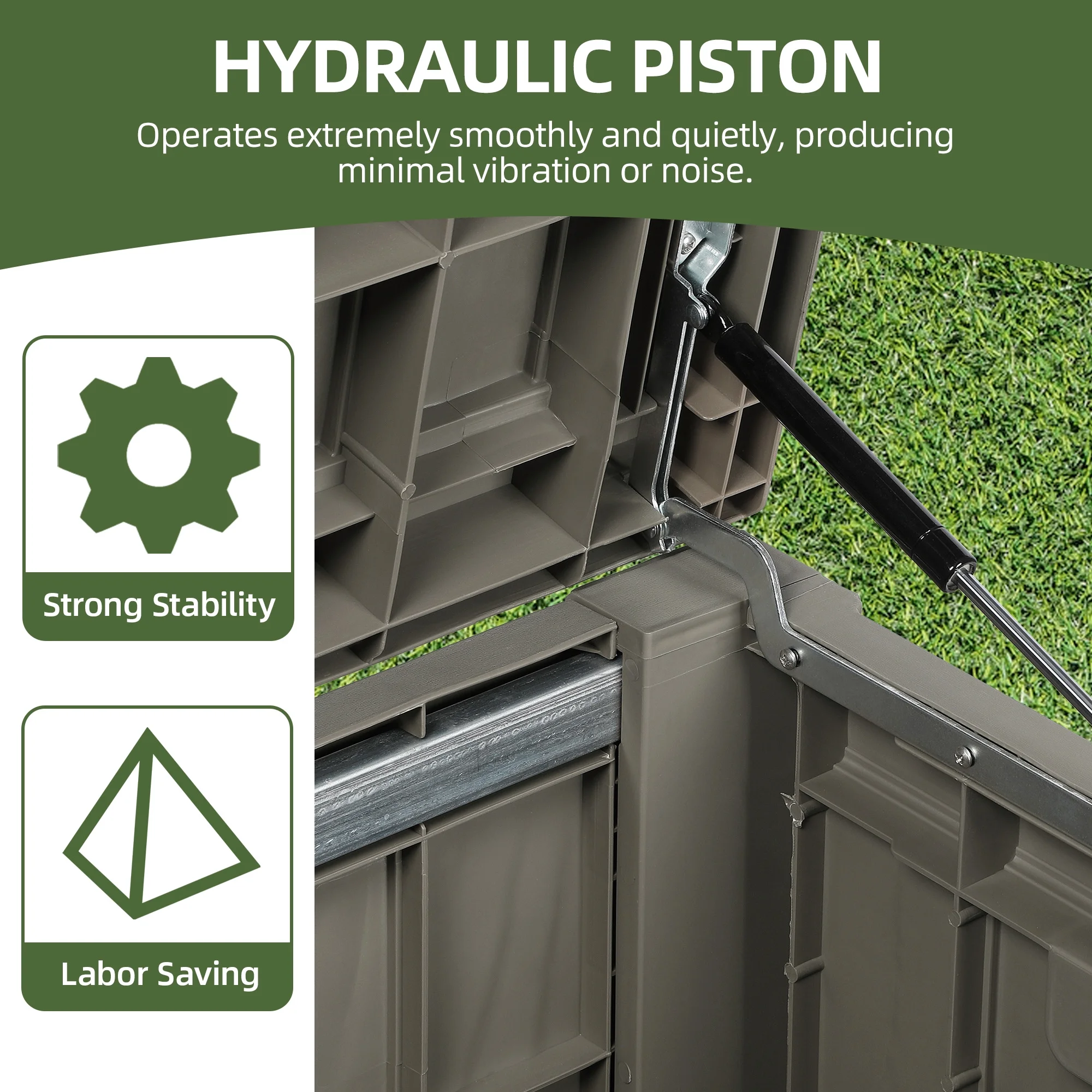 120-Gallon Light Brown Outdoor Storage Box - Weather-Resistant Resin Bin for Toys, Tools, and Blankets with Extra Seating and Easy-Move Handles - Image 7