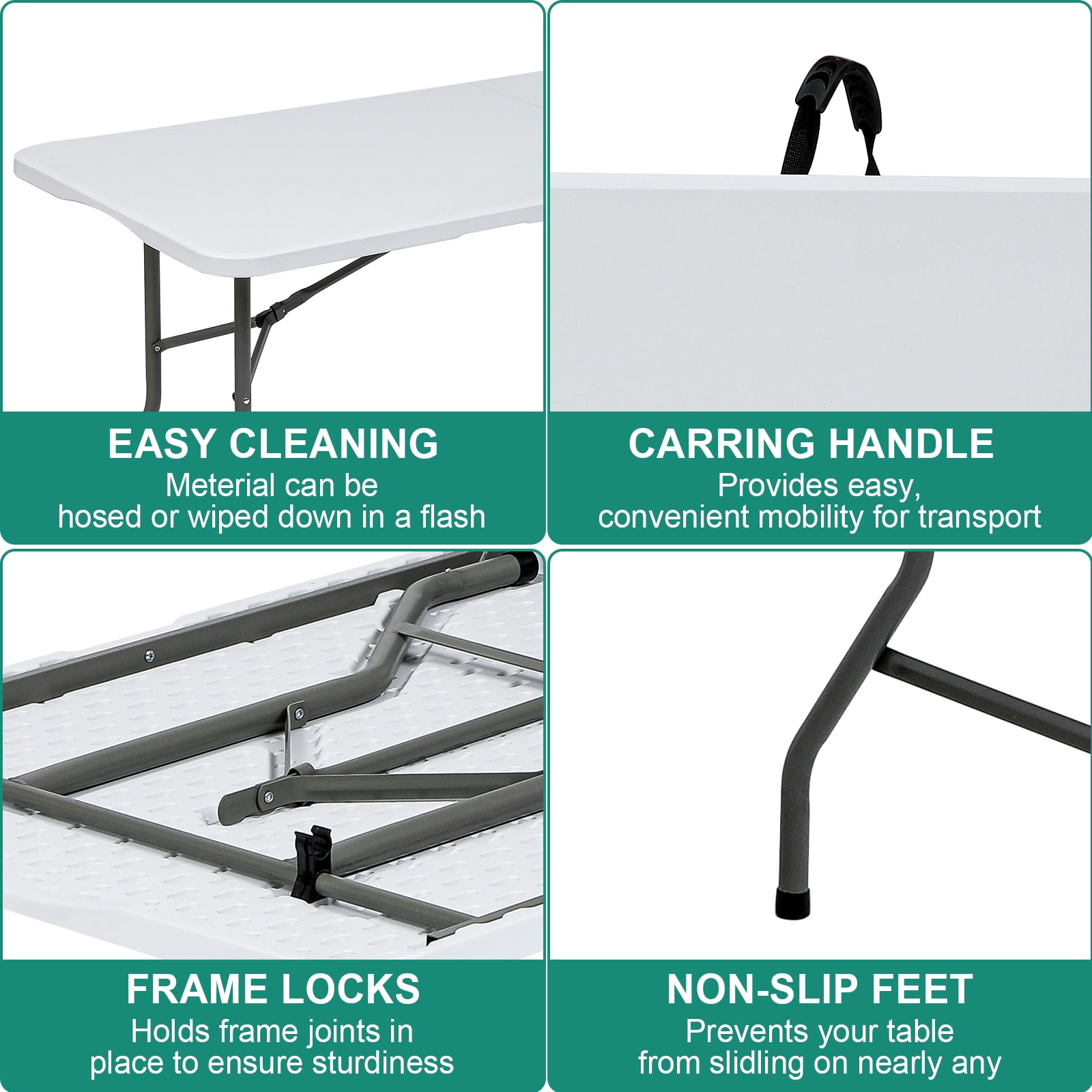 Vebreda Folding Table 6ft Plastic Folding Outdoor Table, White - Image 4