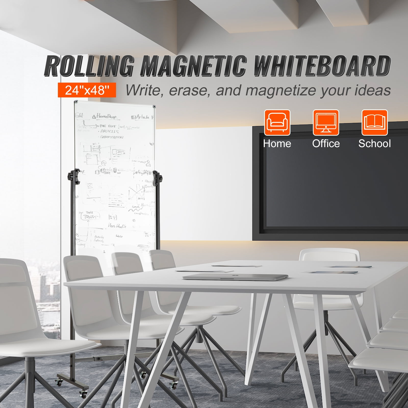 KFFKFF 24 x 48 inch Rolling Magnetic Whiteboard Double-sided Mobile Whiteboard - Image 7