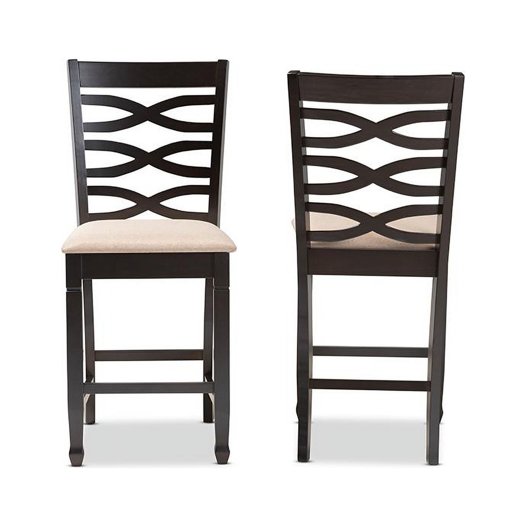 Baxton Studio Lanier Modern and Contemporary Sand Fabric Upholstered Espresso Brown Finished Wood Counter Height Pub Chair Set (Set of 2) - Image 8