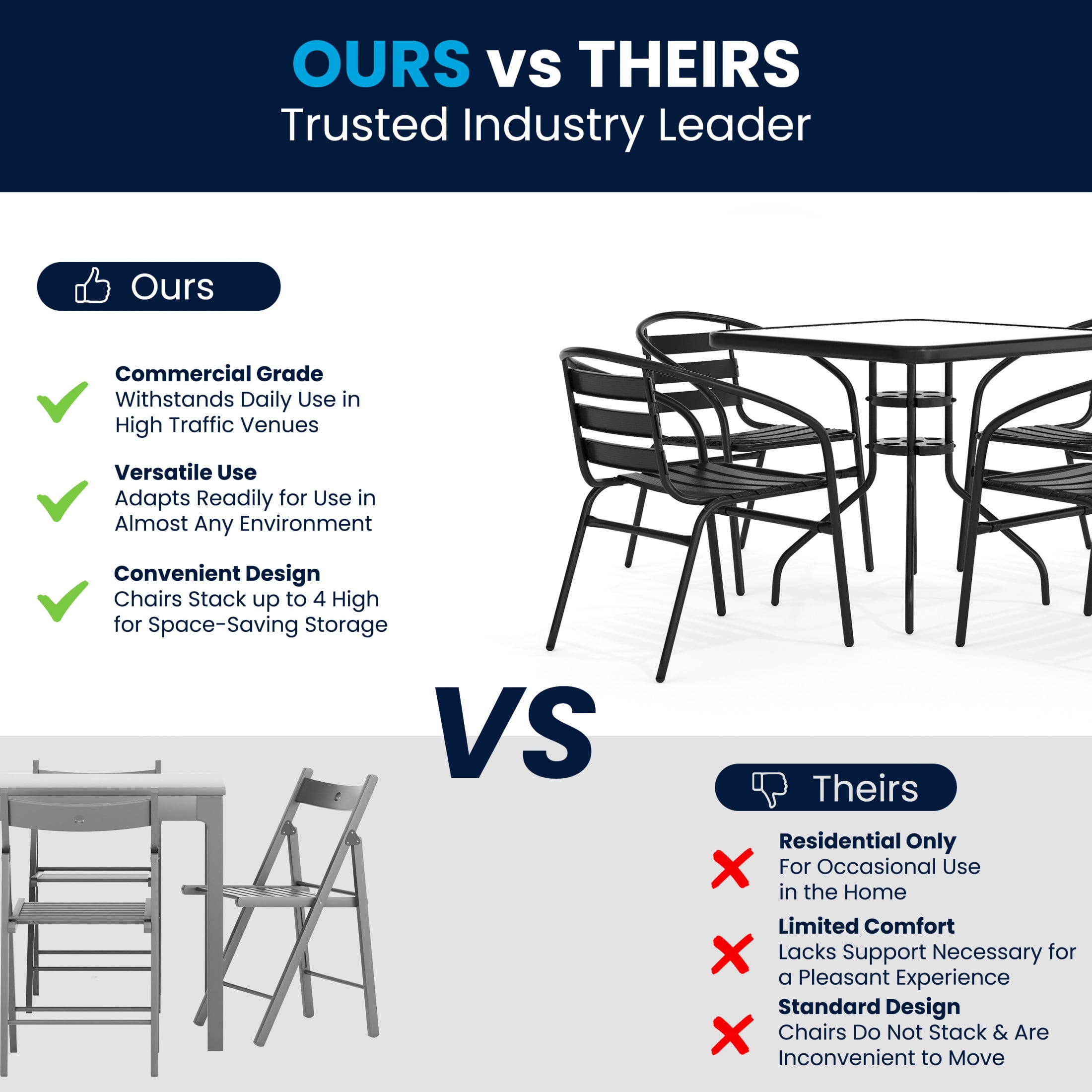 Flash Furniture 5-Piece Patio Dining Set with Square Glass Table and 4 Slat Back Chairs, Black - Image 2