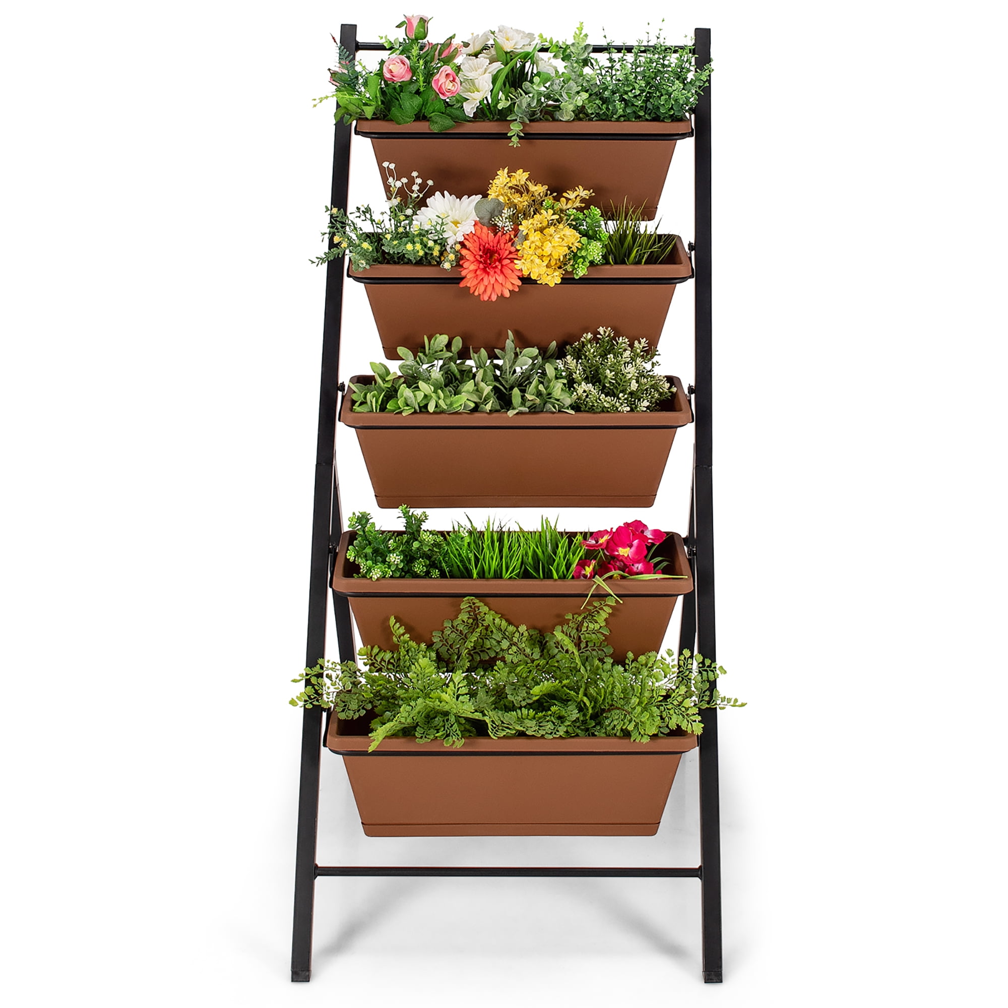 Costway 5-tier Vertical Garden Planter Box Elevated Raised Bed w/5 Container Brown - Image 9