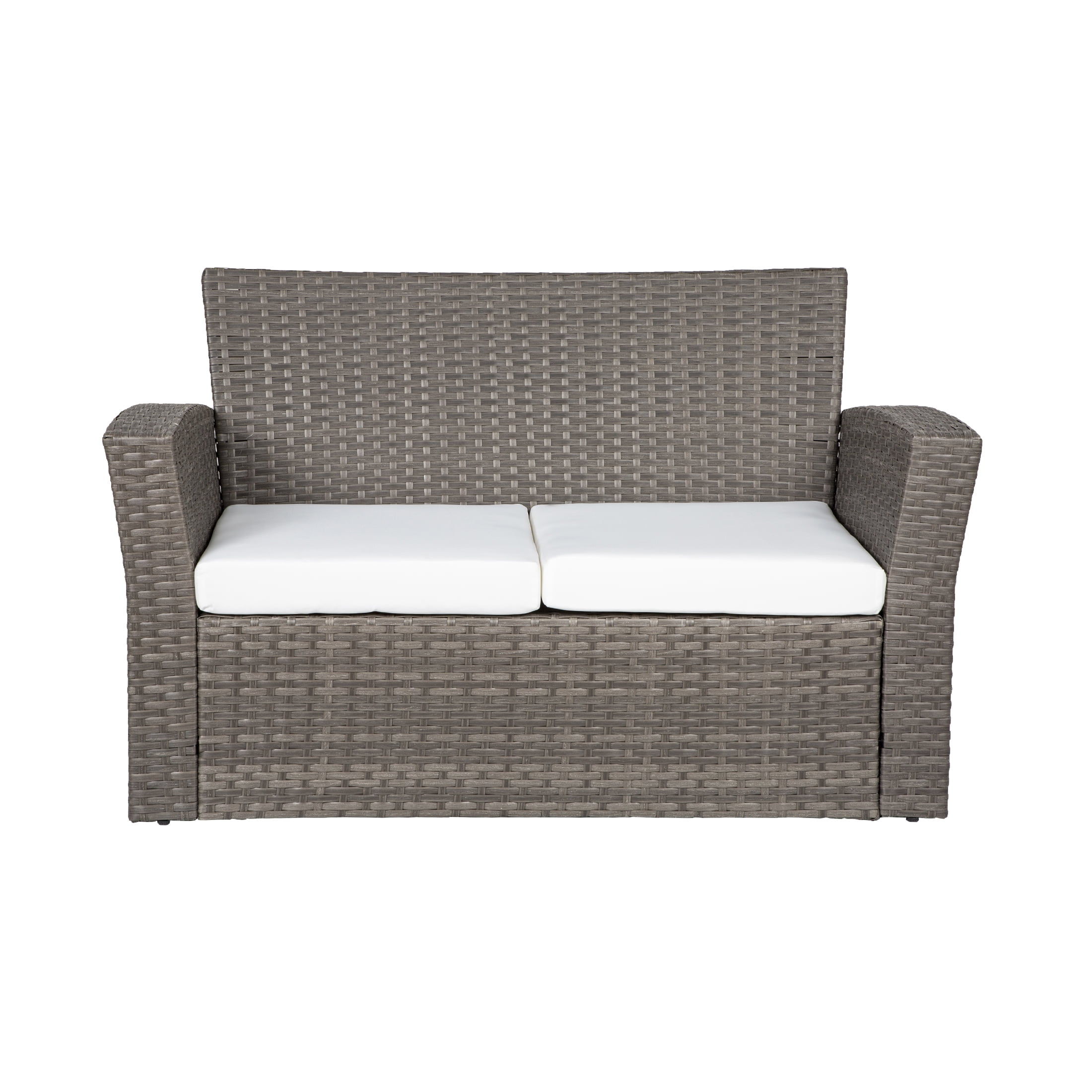 WestinTrends 4pc Outdoor Furniture Conversation Sofa Set with Loveseat, Cofee Table and Cushions, All Weather UV Resistant Rattan Wicker Patio Chairs, Gray/White - Image 8