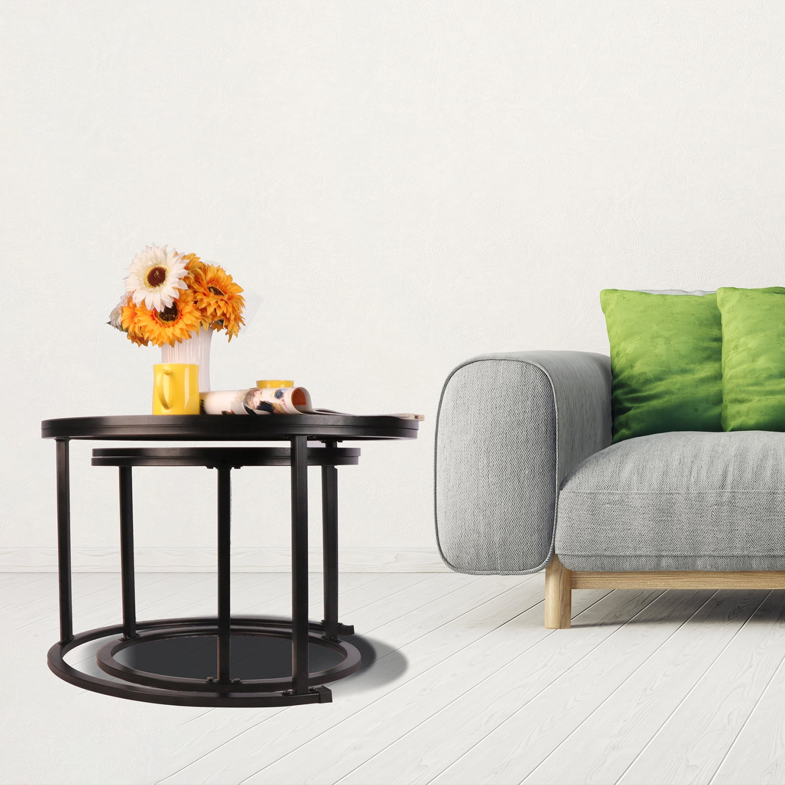 BIGTREE Modern Round Nesting Coffee Table Set 2 Pieces Solid Metal Frame for Home, Black - Image 3