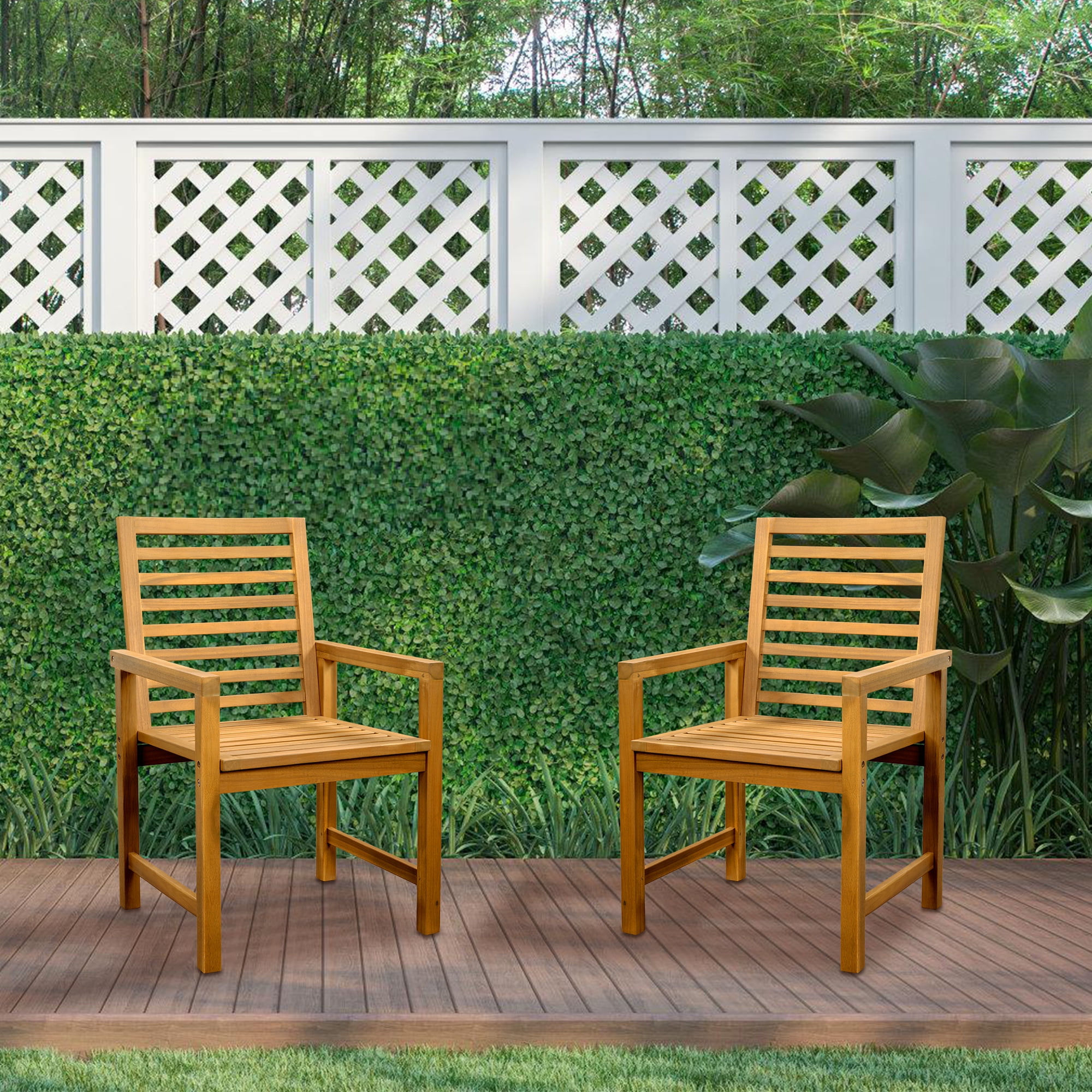 TrumanPick Set of 2 Outdoor Patio Dining Chairs, Waterproof Acacia Wood Armrest Chairs, Teak - Image 2