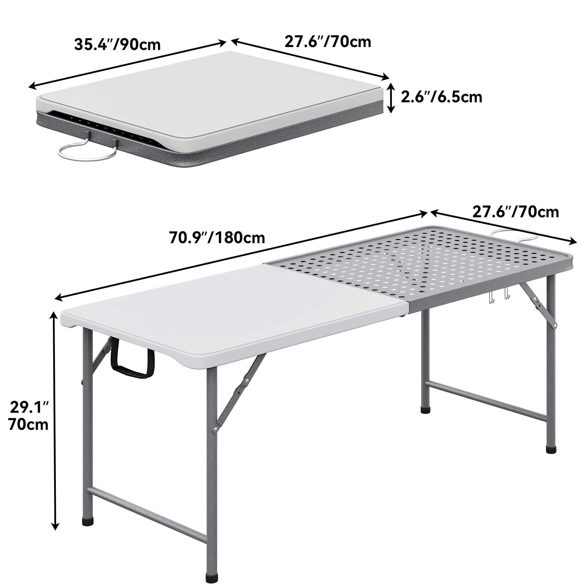 Dextrus Portable Folding Grill Table, 6Ft Metal Outdoor Table with Mesh Surface, 2-in-1 Design for Camping, BBQ, Picnic, White - Image 5
