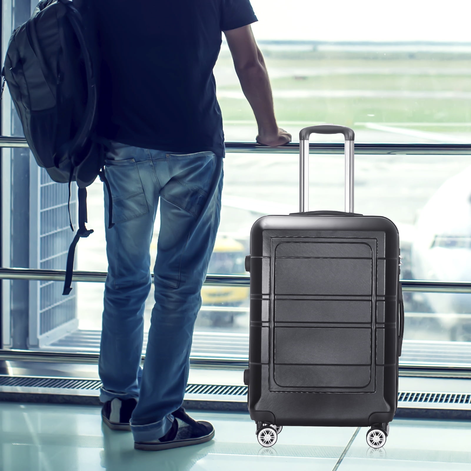 Camkey 20" Carry-on Luggage with Ergonomic Handles and TSA Lock, Black - Image 7