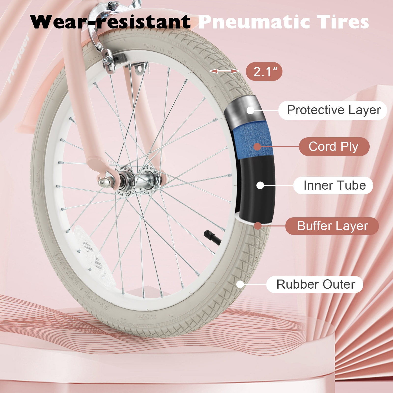 Costway 18'' Kids Bike Toddler Bicycle with Training Wheel Kickstand for 4-8 Years Old Pink - Image 4