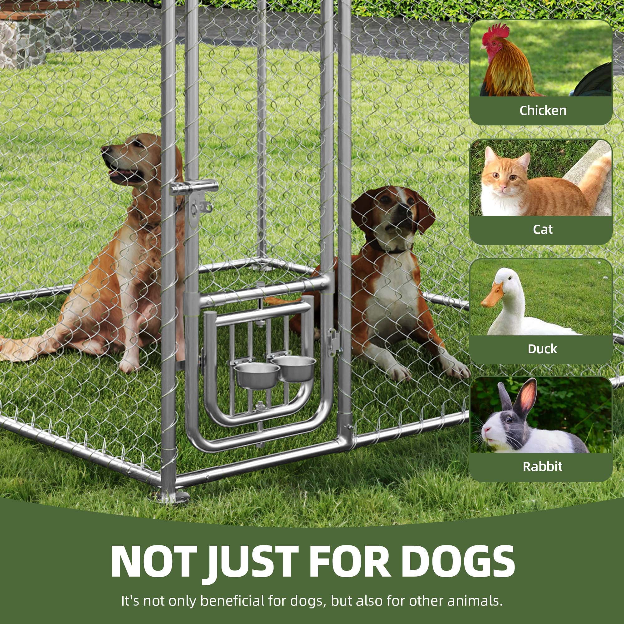 Uforic 7.5'x7.5' Outdoor Dog Kennel with Rotating Feeder Bowls, Outdoor Dog Enclosure with Roof, Heavy Duty Dog Kennel for Backyard Farm - Image 2