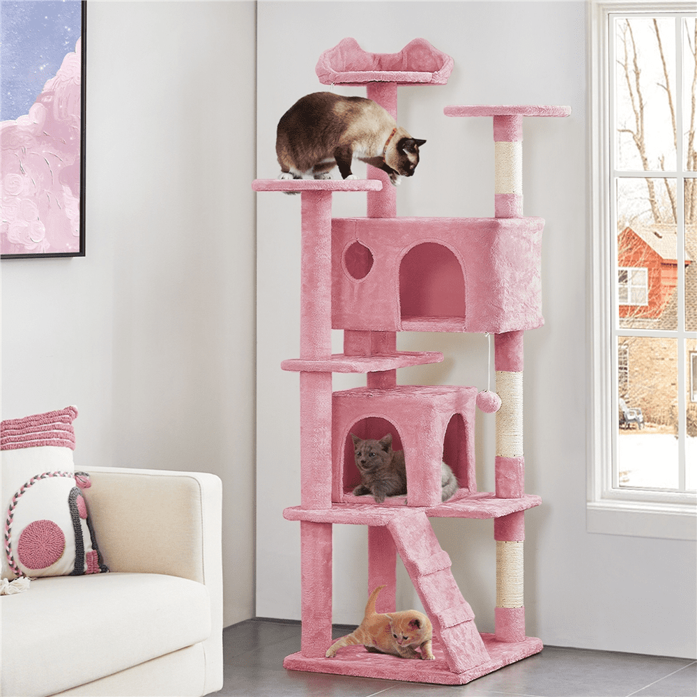 Renwick 70" Cat Tree Condo with 3 Platform & 3 Scratching Posts, Pink - Image 2