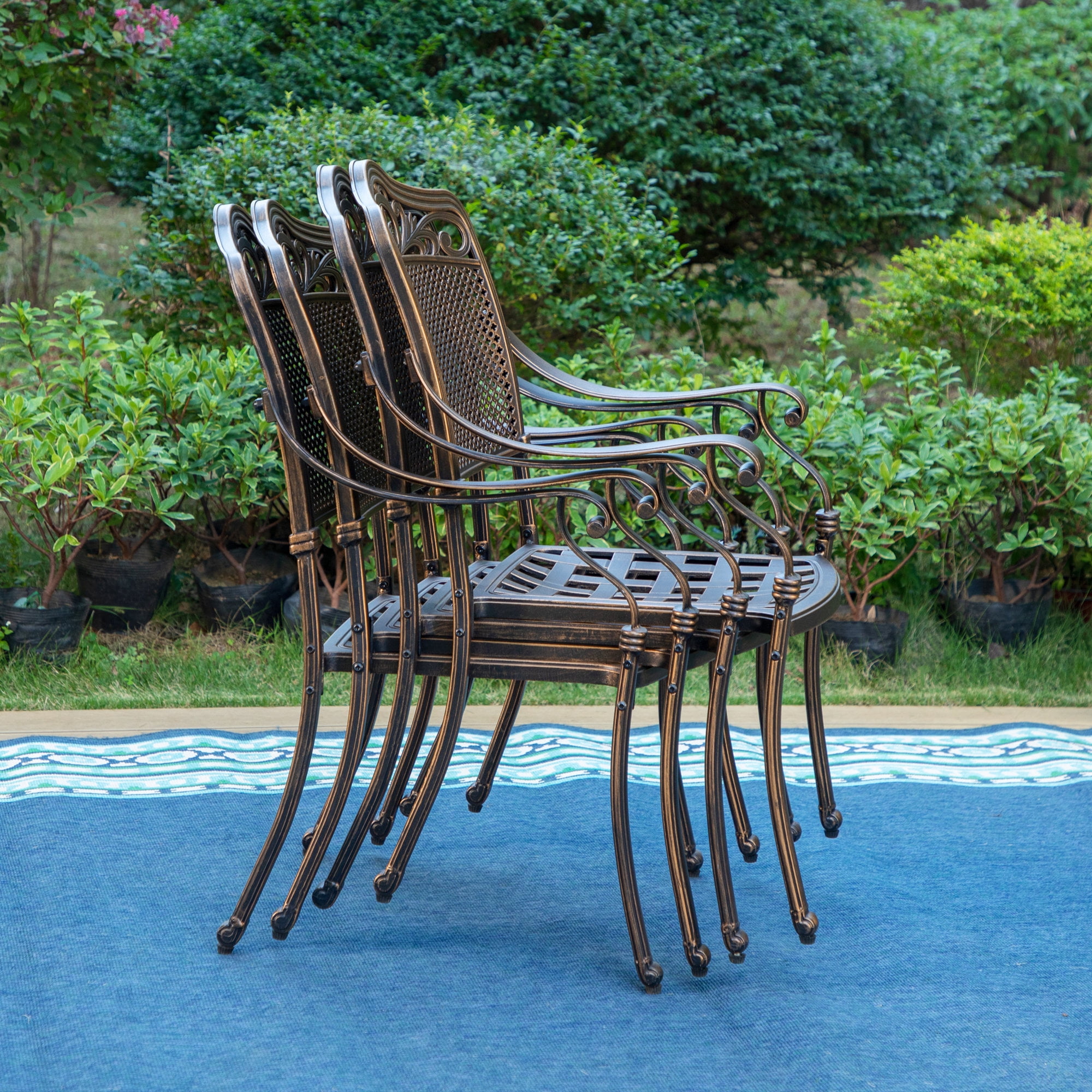 MF Studio 2-Piece Cast Aluminum Outdoor Patio Dining Chairs with Curvy Appearance, Antique Bronze - Image 9