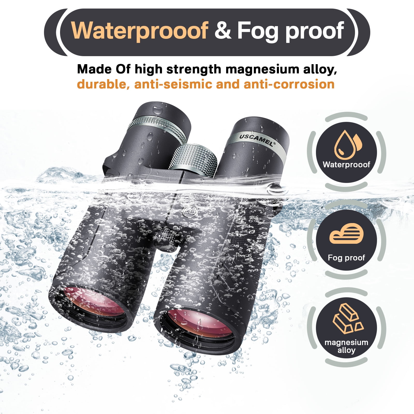 USCAMEL 12x50 ED Binoculars for Adults, Pro Binoculars Roof BAK4 Prism FMC ED Glass Waterproof Fog Proof, w/Gift Box for Bird Watching, Hunting, Black - Image 9