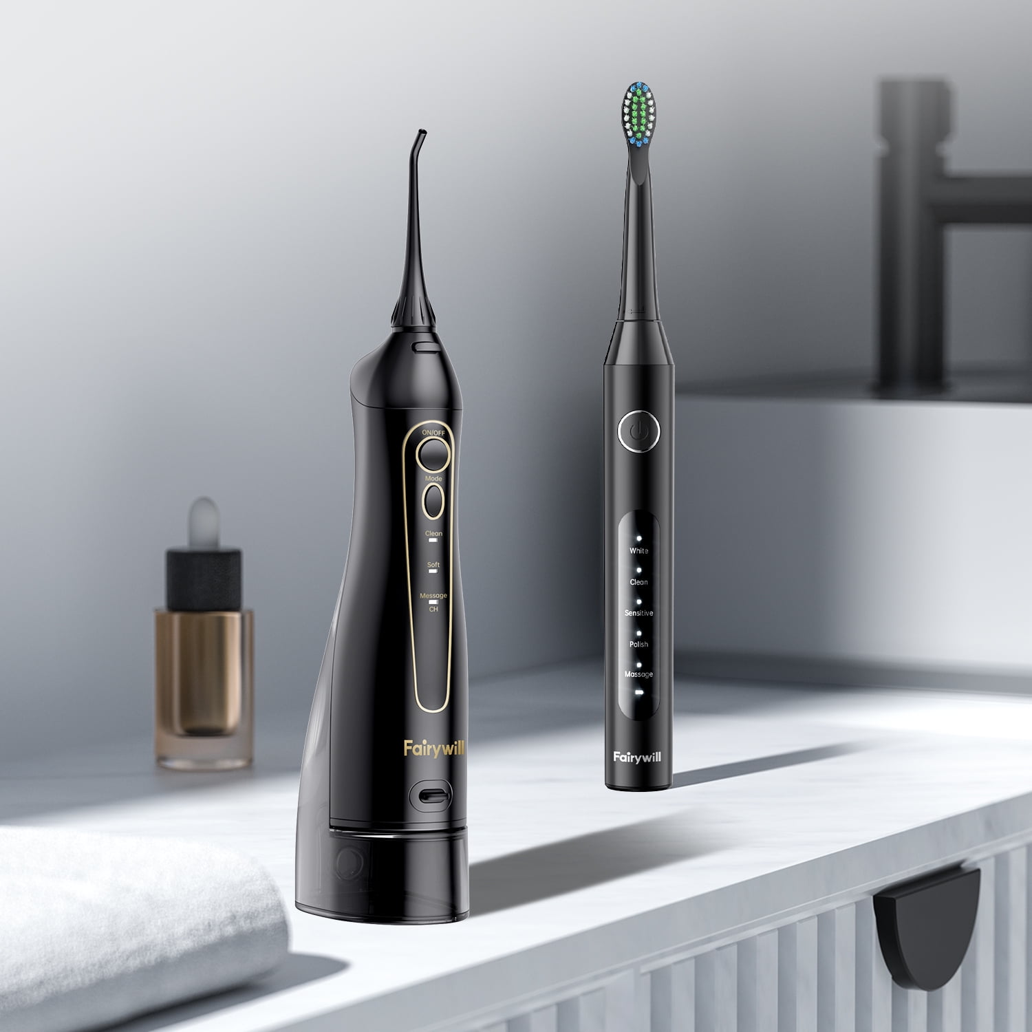 Fairywill Electric Toothbrush Water Flosser Combo, 47000/min Sonic Toothbrush with 5 Modes and 300ml Oral Irrigator,4 Brush Heads & 4 Jet Tips Included, Black - Image 3