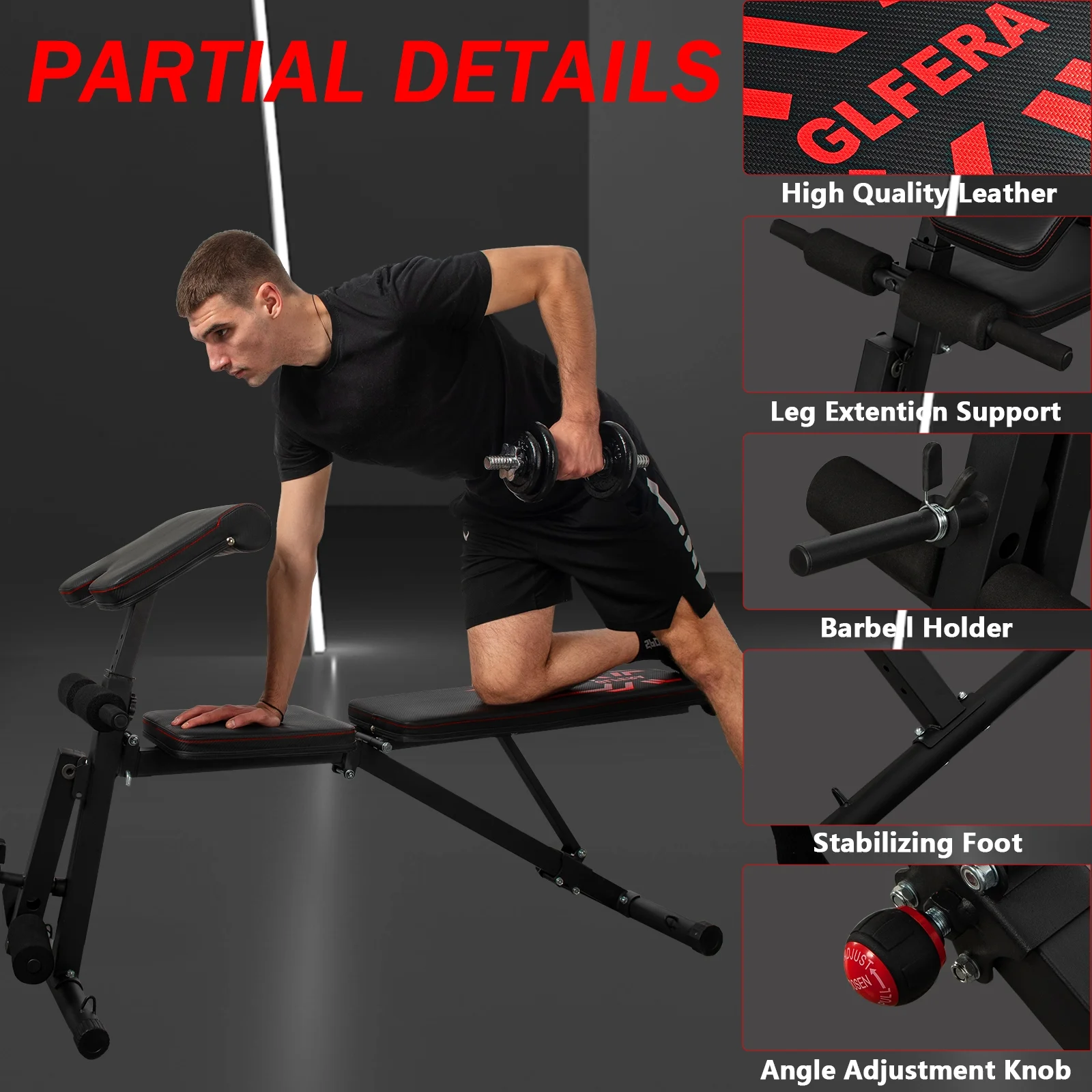 GLFERA Adjustable Weight Bench,660LBS Workout Bench for Home Gym with Preacher Curl and Leg Press Attachment Fitness - Image 2