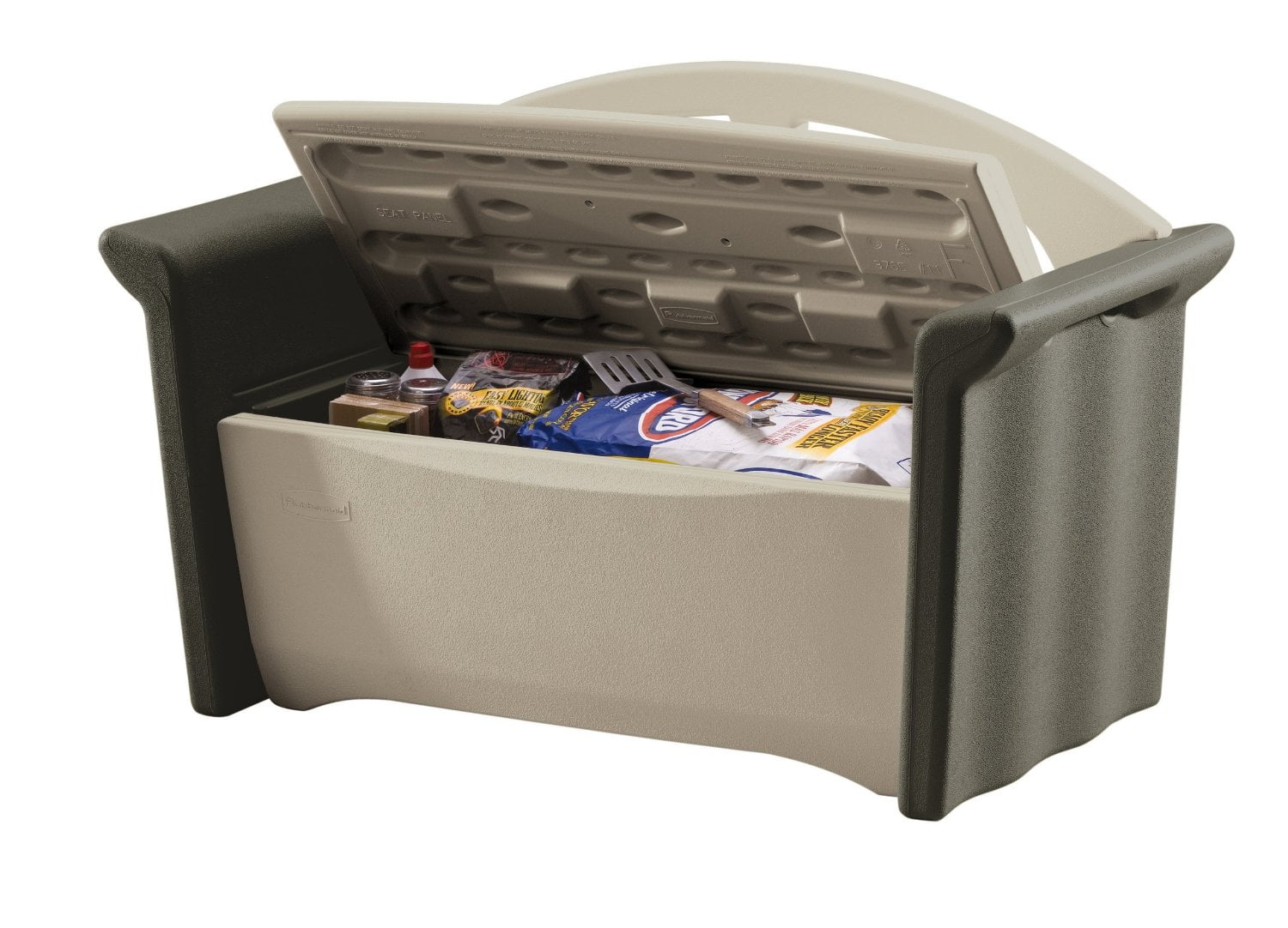 Rubbermaid Outdoor Patio Storage Bench, Resin, Olive & Sandstone - Image 5