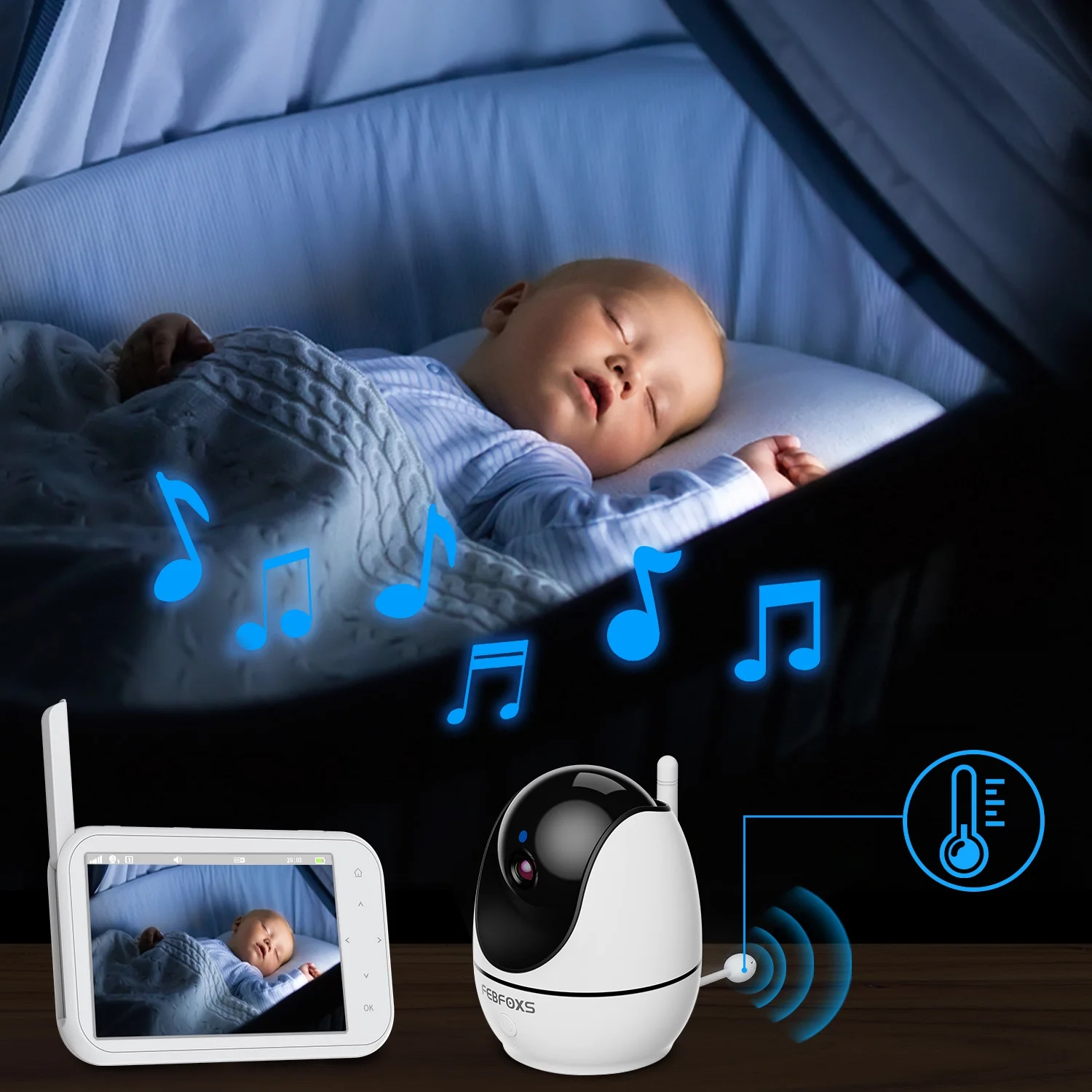 FEBFOXS 4.3" Baby Monitor with Camera and Audio, Video Baby Monitor, Baby Camera with 1300 ft Range, 2X Zoom, 2-Way Talk Night Vision, No WiFi - Image 3
