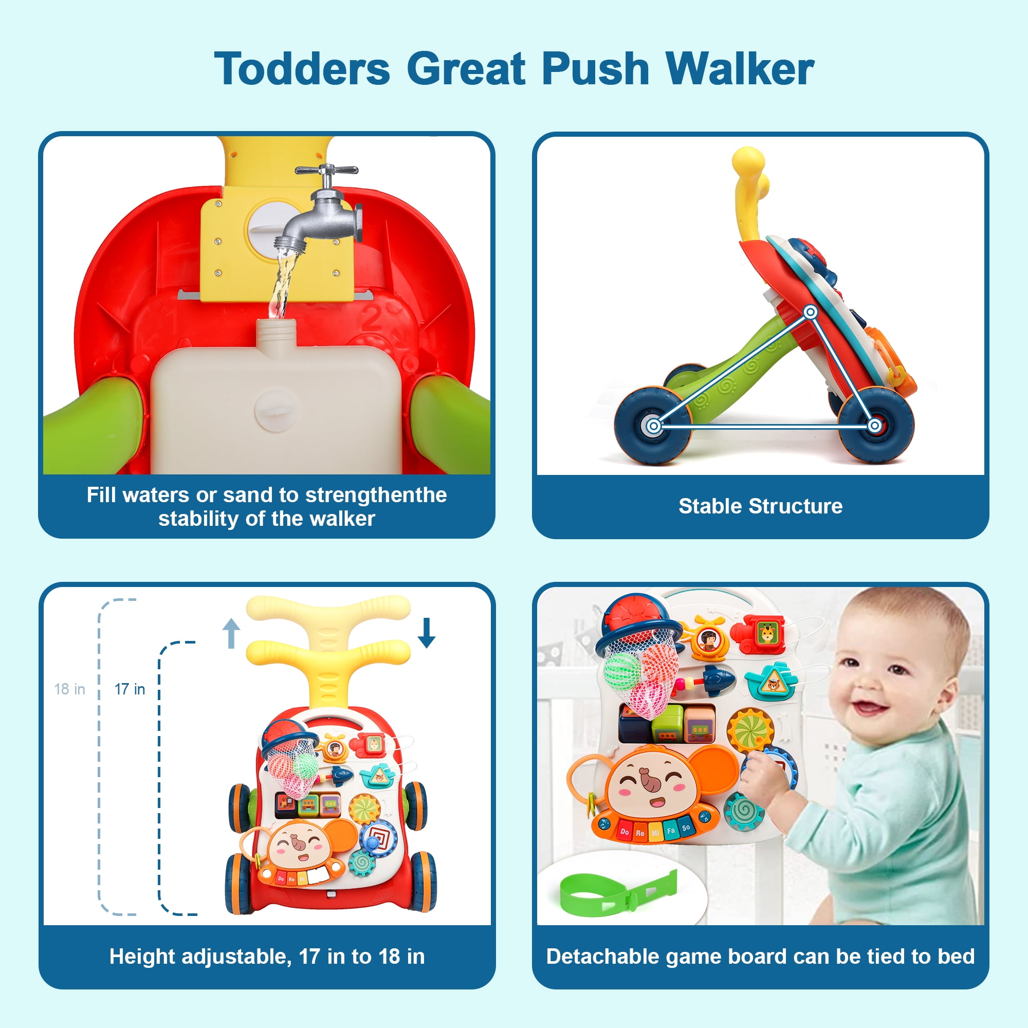 Huge Wave Multifunctional Sit-to-Stand Baby Walker for Baby, Early Educational Learning Toy and Activity Center for Boys and Girls-Red, Christmas Gift for Toddlers Boys Girls Birthday - Image 2