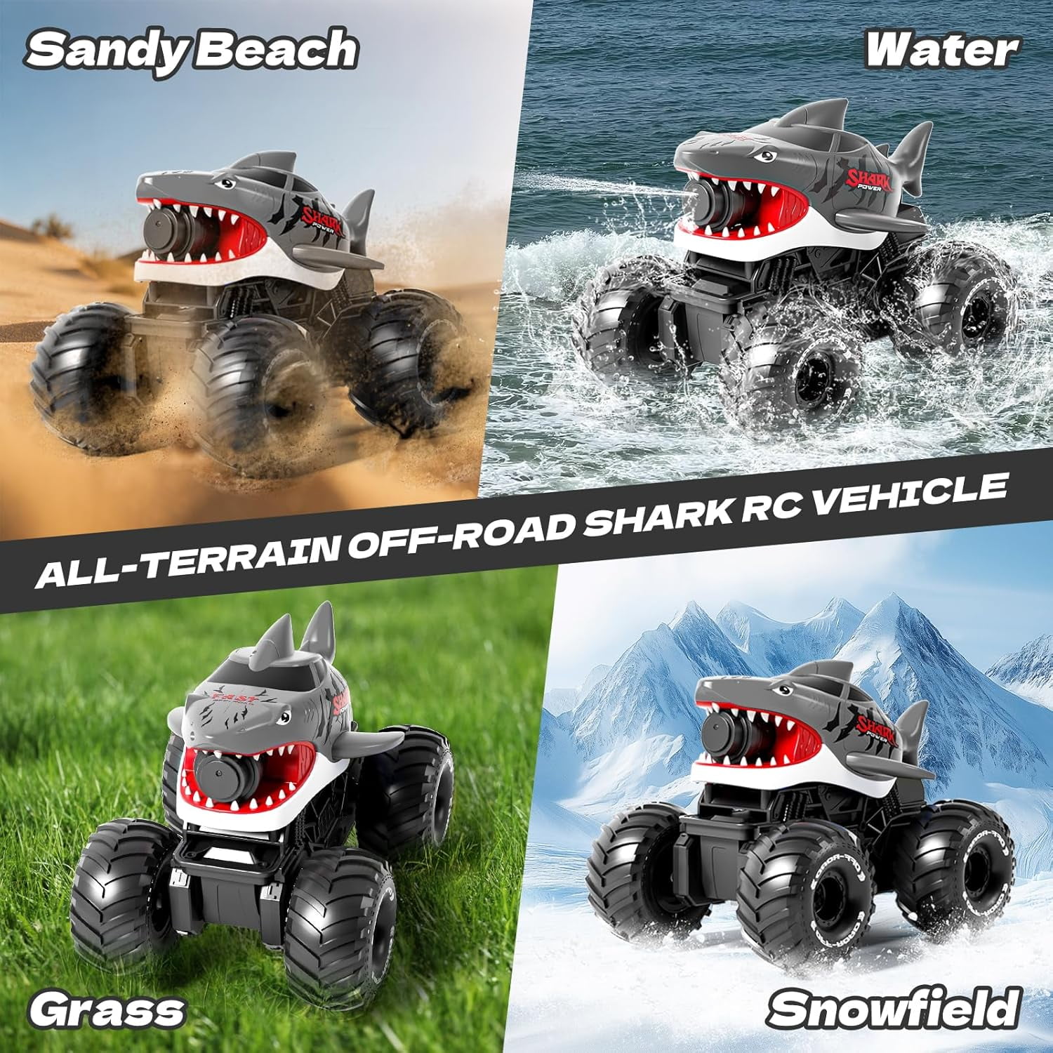 Adofi Amphibious Remote Control Car, 4WD All-Terrain Off-Road Water Toys, 2.4GHz Shooting Waterproof RC Monster Truck, Toys for Boys 3 6 Years - Gray - Image 7