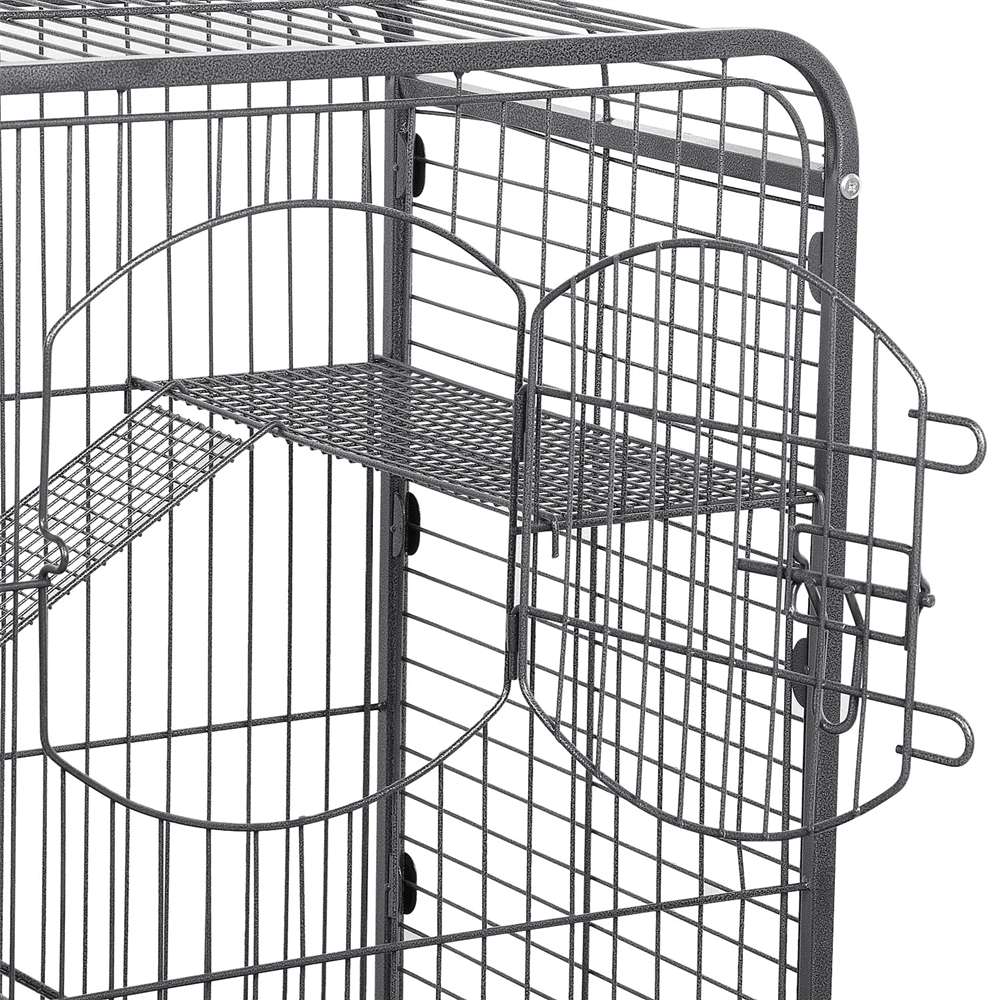 Alden Design 37"H Metal 4-Tier Rolling Small Animal Cage with Pet Bowl, Black - Image 5