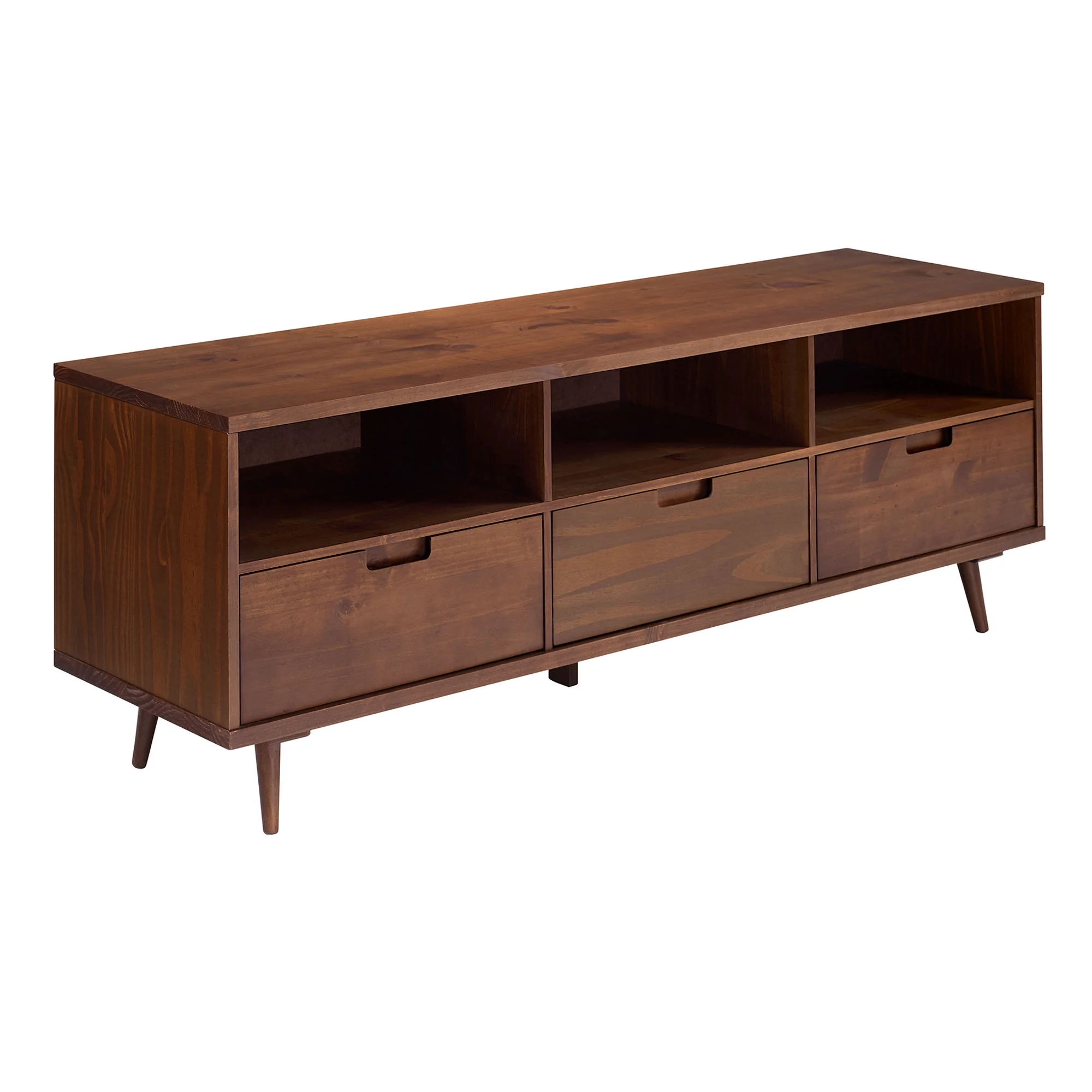 Walker Edison Modern Boho Wood 3 Drawer 70” TV Stand, Walnut - Image 12
