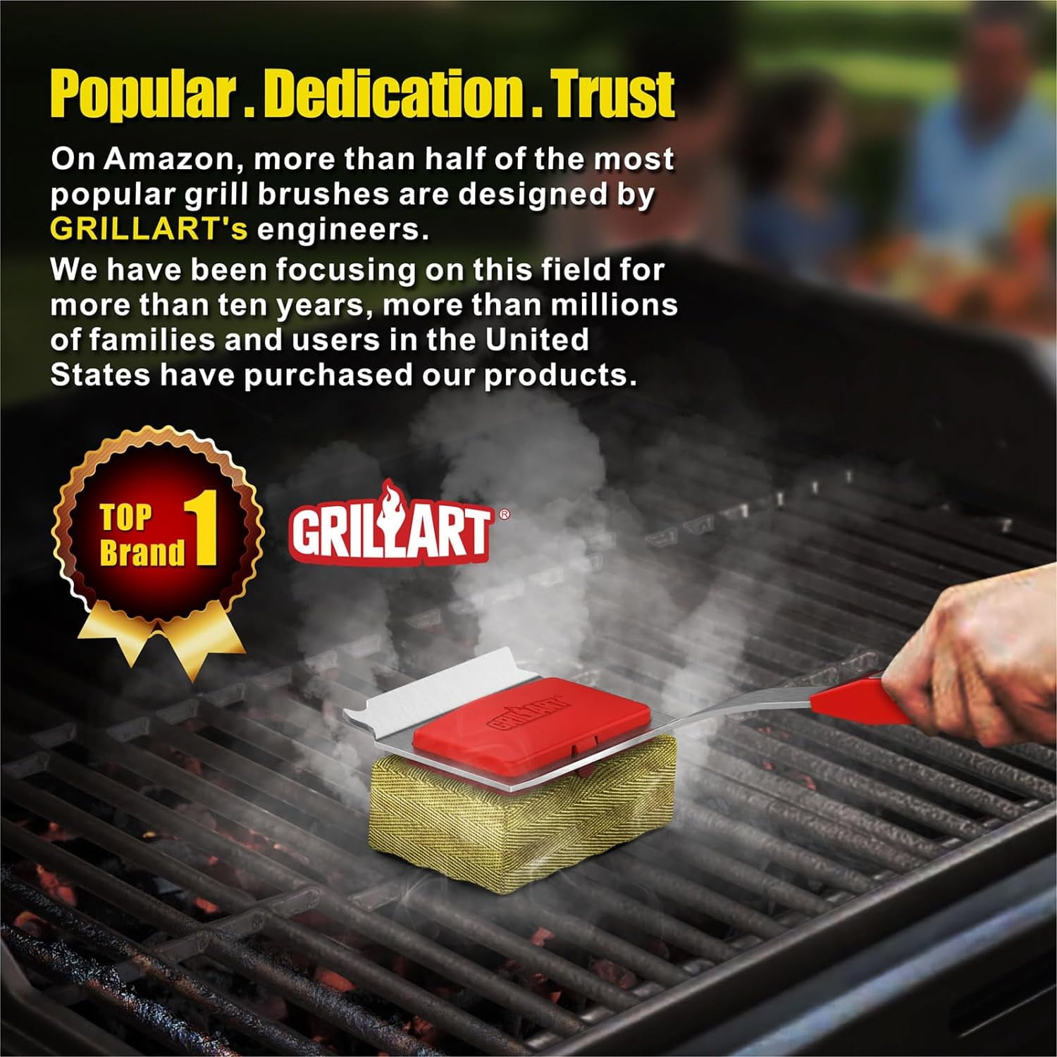 GRILLART Grill Brush Bristle Free. Upgraded BBQ Replaceable Cleaning Head, Unique Seamless-Fitting Scraper Tools for Cast Iron/Stainless-Steel Grates, Safe Barbecue Grill Cleaner-Red - Image 8