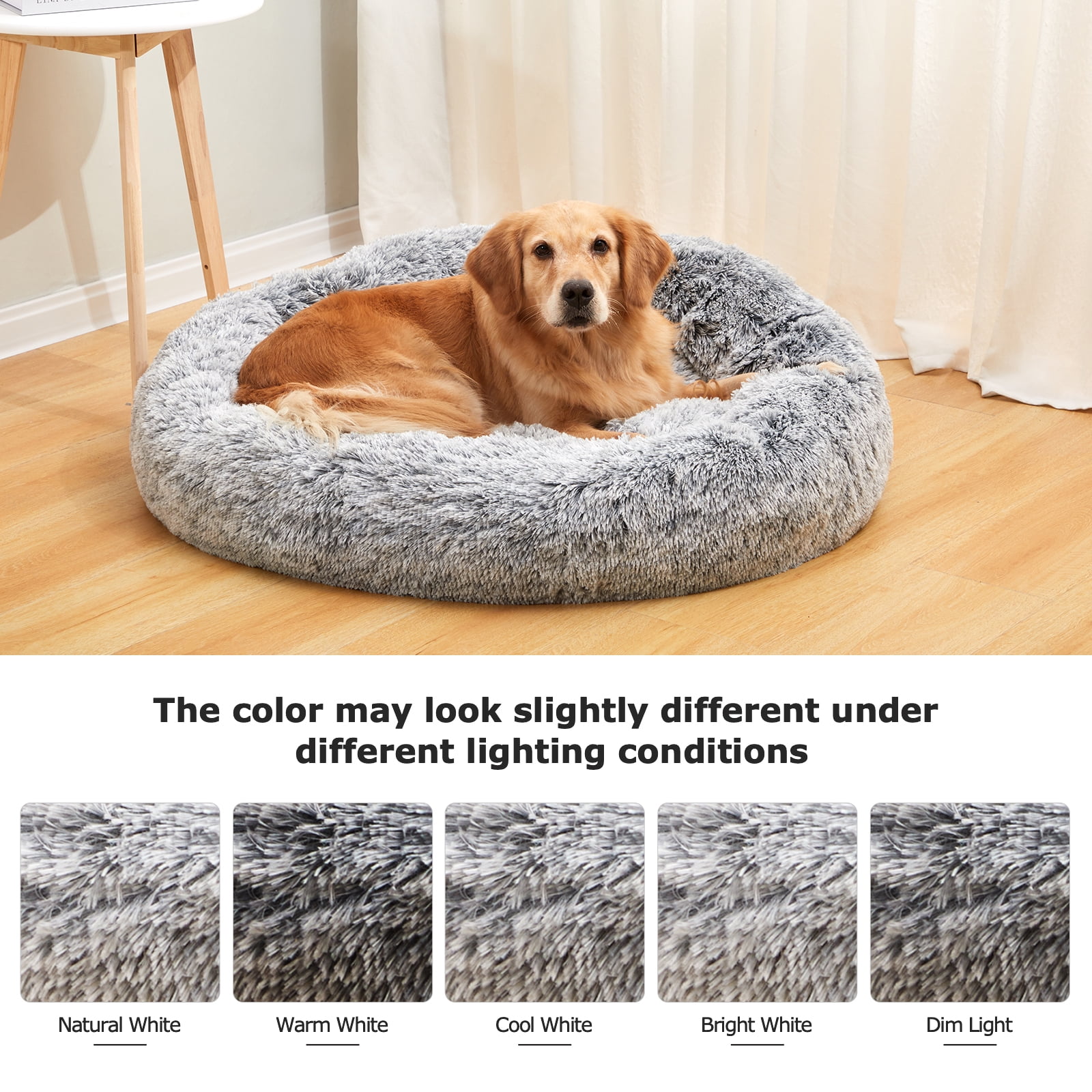 Bedfolks Calming Donut Dog Cuddler Bed, 36" Round Plush Pet Bed for Large Dogs, Dark Grey - Image 8