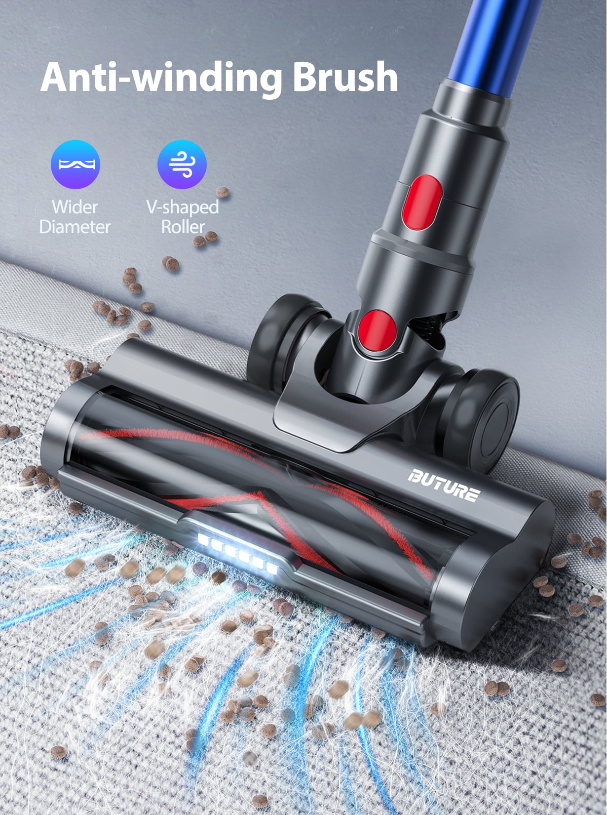 Buture Cordless Vacuum Cleaner 55Mins 400W 33KPA Anti-Winding Stick Vacuum Cleaners for Carpets Har Floor Pet Hair - Image 3