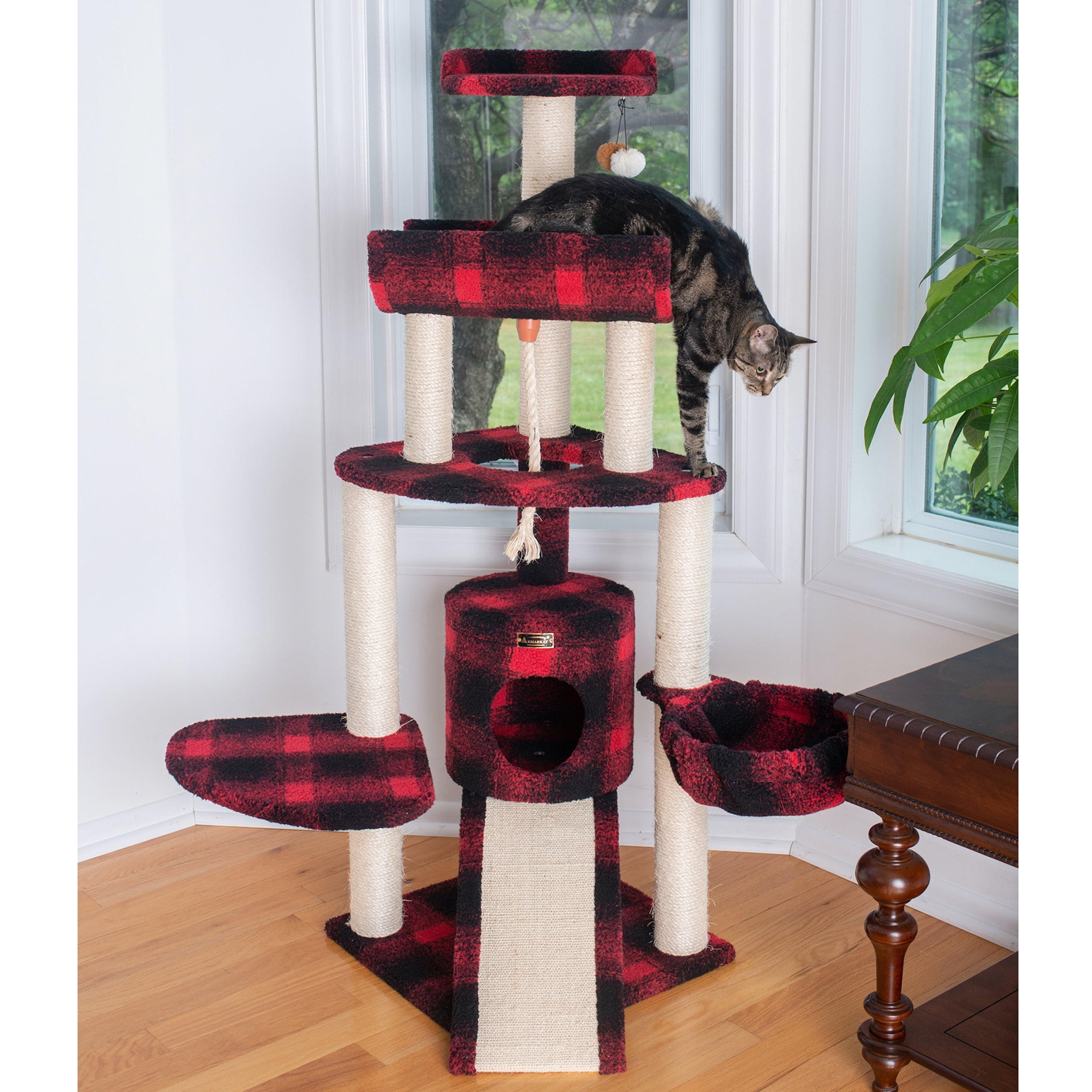 Armarkat real wood Cat Tree Model B5806, Black & Red Tartan Plaid - Image 5
