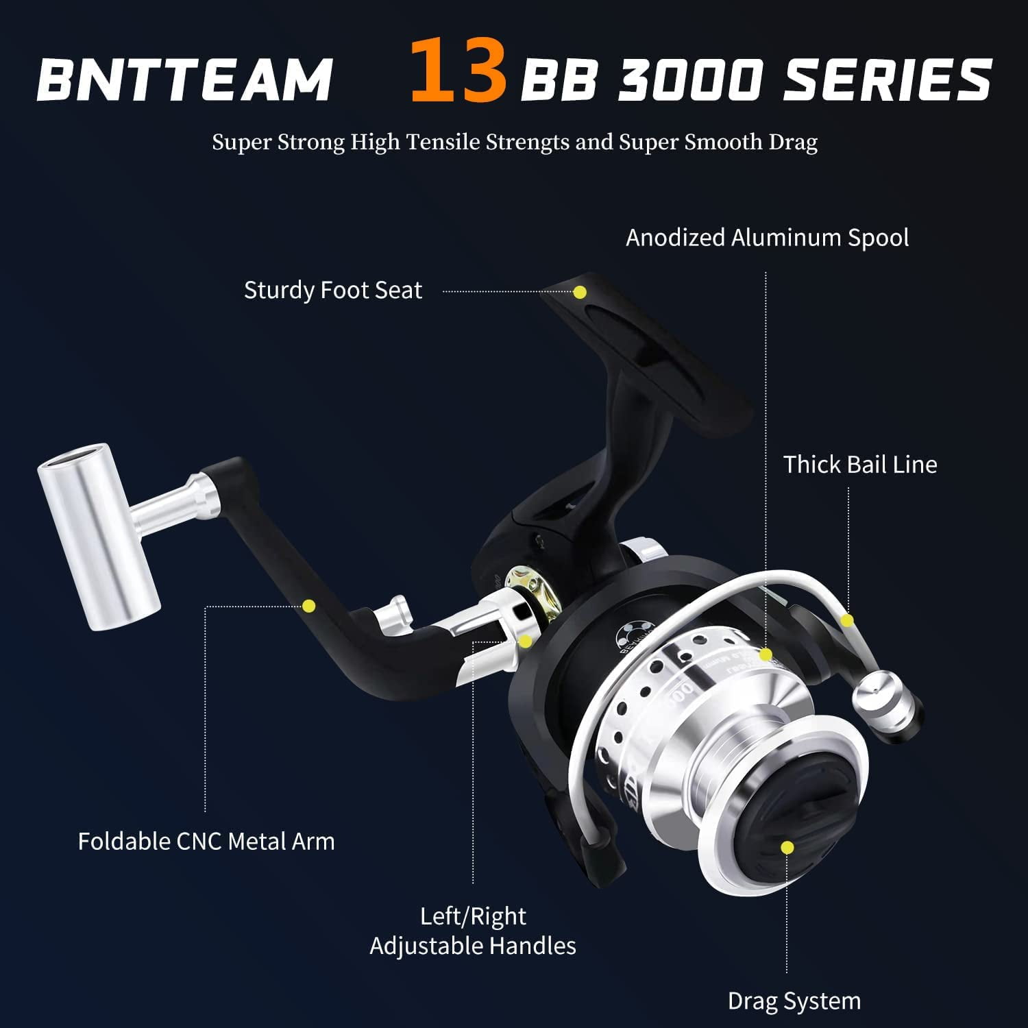 BNTTEAM Portable Fishing Spinning Rod and Reel Combo set Carbon Fiber Fluorescent Rod Tip, with Fishing Lures Line Carrier Bag Kits for Travel Surf Saltwater Freshwater - Image 9