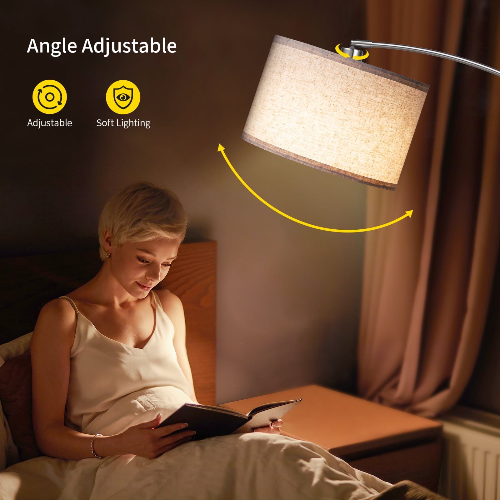 AOHAO 75" Modern Dimmable Silver Arched Floor Lamp with Beige Drum - Image 12