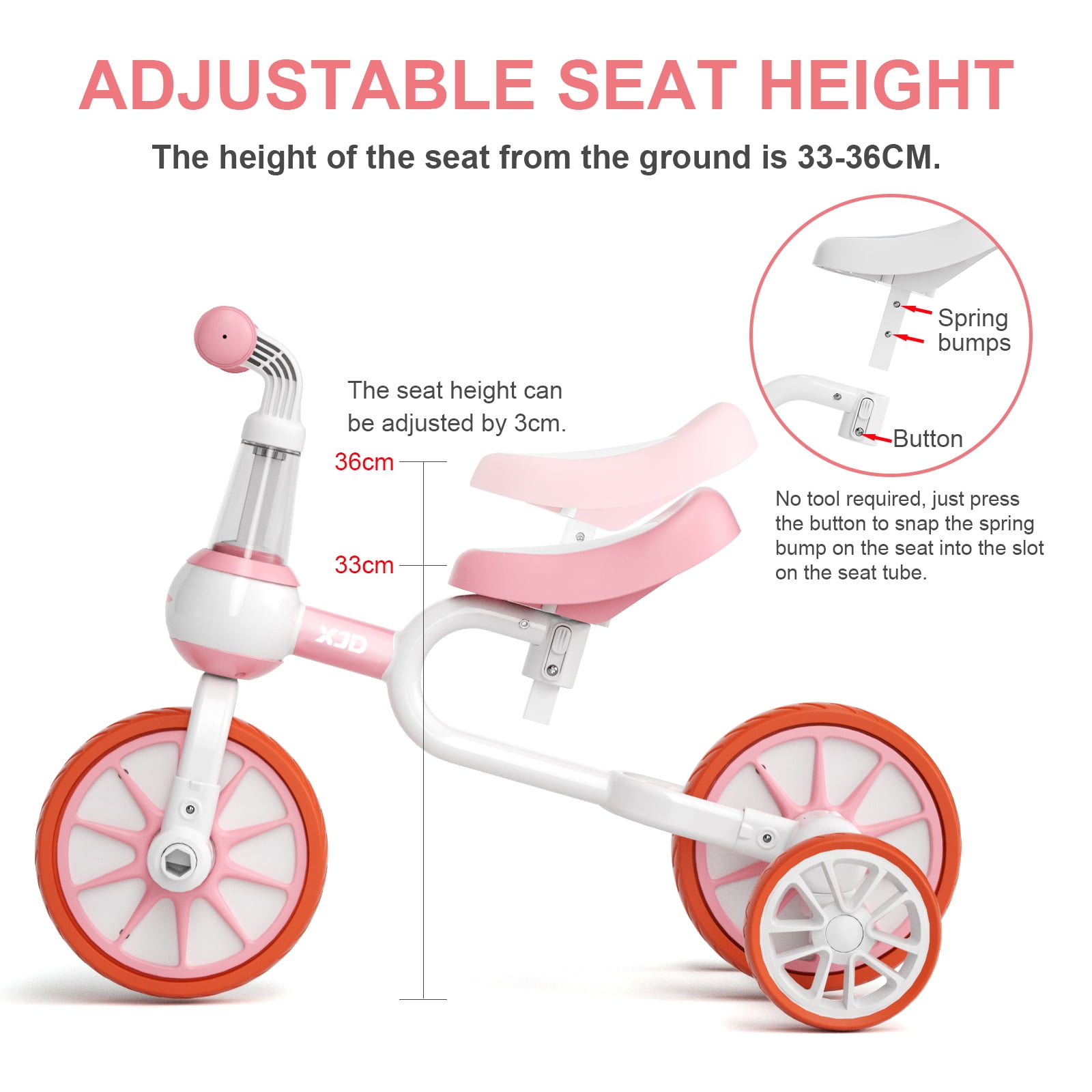 XJD 7-in-1 Toddler Bike with Push Handle for 1 Year to 4 Years Old Kids, Toddler Tricycle Kids Trikes Tricycle, Gift & Toys for Boy & Girl, Balance Training, Removable Pedals - Image 5