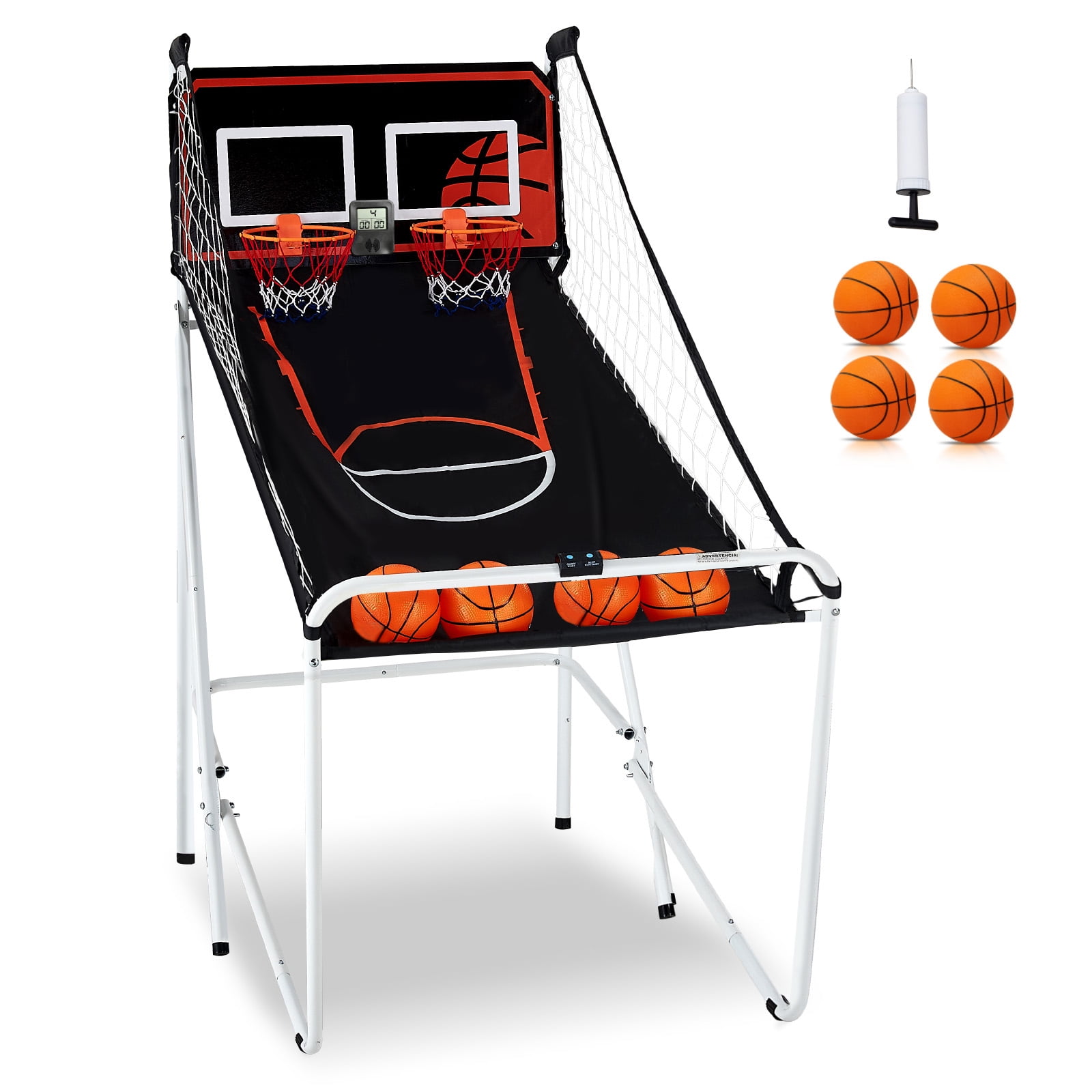 KFFKFF Foldable Basketball Arcade Game, 8 in 1 2 Players 4 Balls Indoor Double Shot Basketball Arcade Game w/ Electronic Scoreboard, 56x33x63 in - Image 4