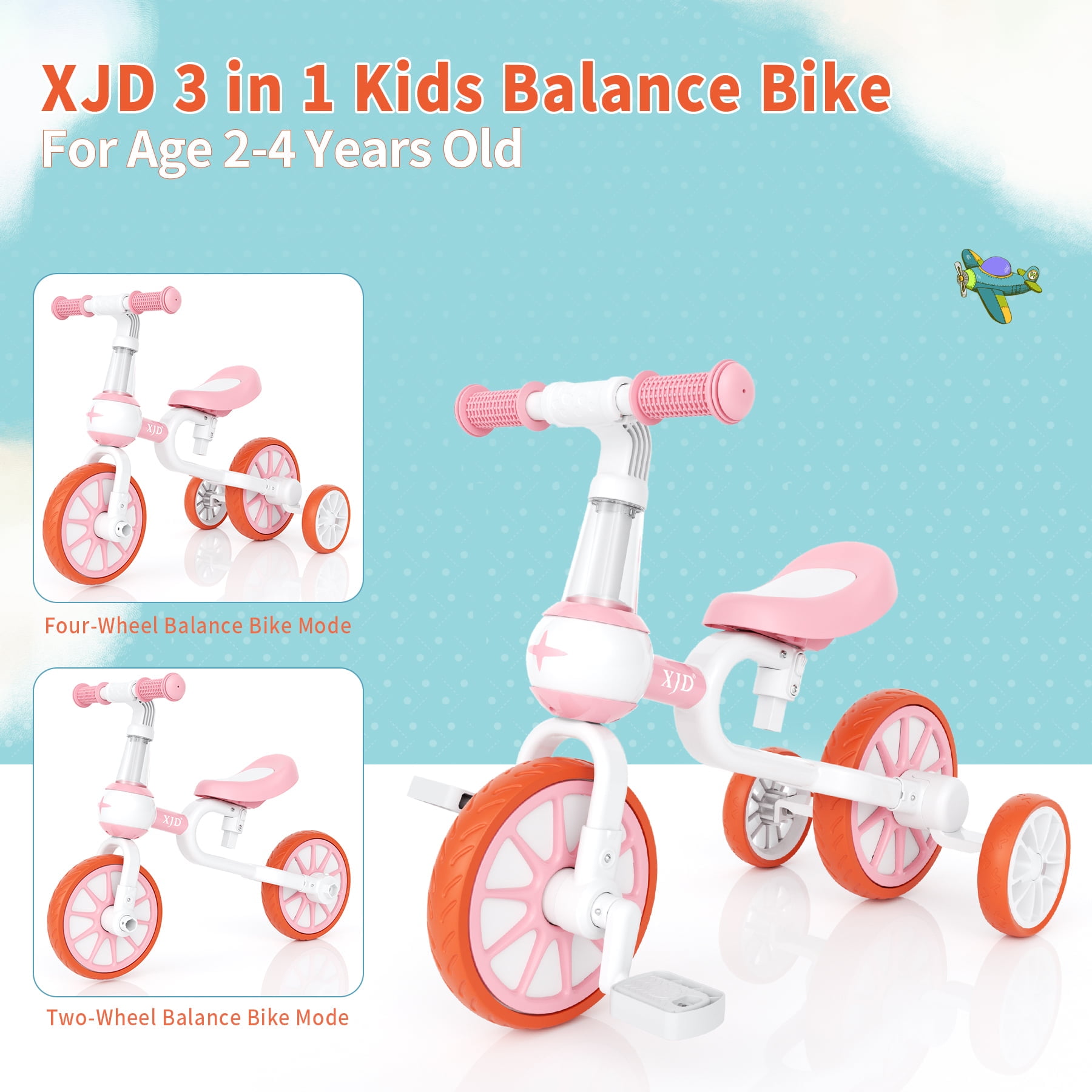 XJD 3-in-1 Toddler Tricycle for 1-5 Years Old Boys Girls Toddler Bike Kids Trikes for Balance Training Baby Bike Infant Trike - Image 9