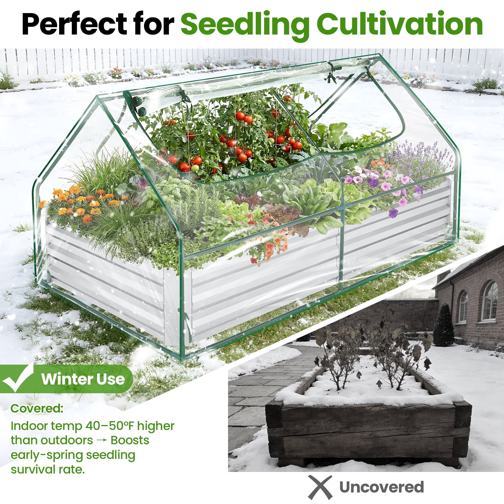 Funcid Galvanized Raised Garden Bed with Cover, Outdoor Metal Planter Box 2 Roll-Up Windows Mini Greenhouse for Growing Flowers Fruits Vegetables and Herbs, 6x3x3ft(Clear) - Image 9