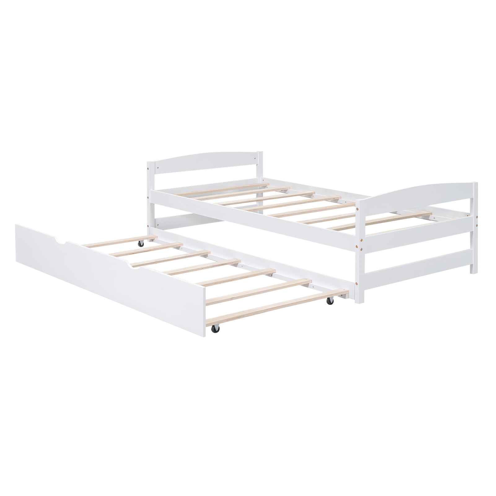 Euroco Twin Size Platform Bed with Trundle, Low Profile Easy Assembly Wood Daybed, White - Image 6