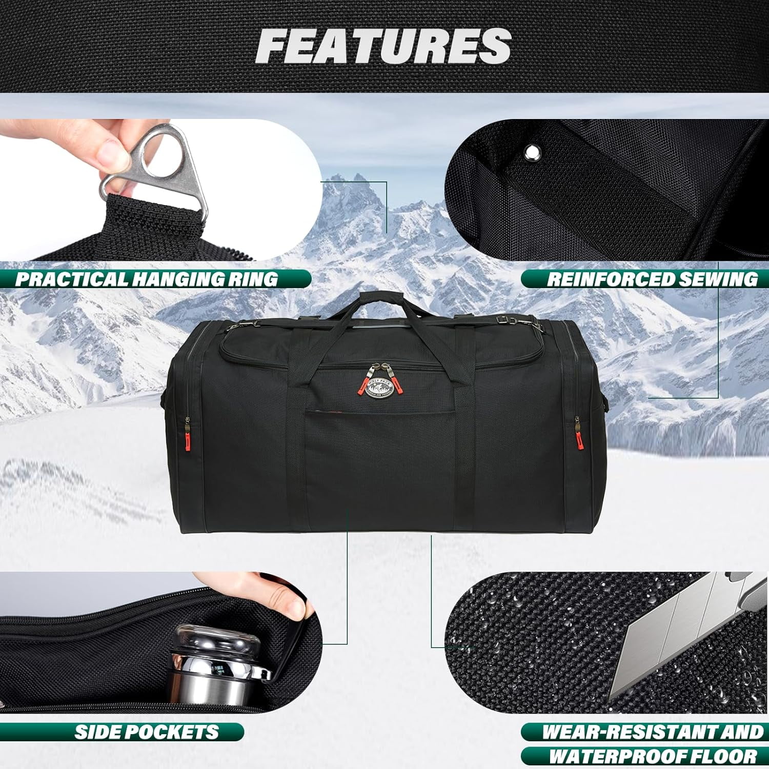 Gilbins Soft Trunk Oversized Durable Duffel bag Overnight Camp Collage and Travel Cargo Size: 42 x 18 x 20, 15,120 Cu. Inch. - Image 7