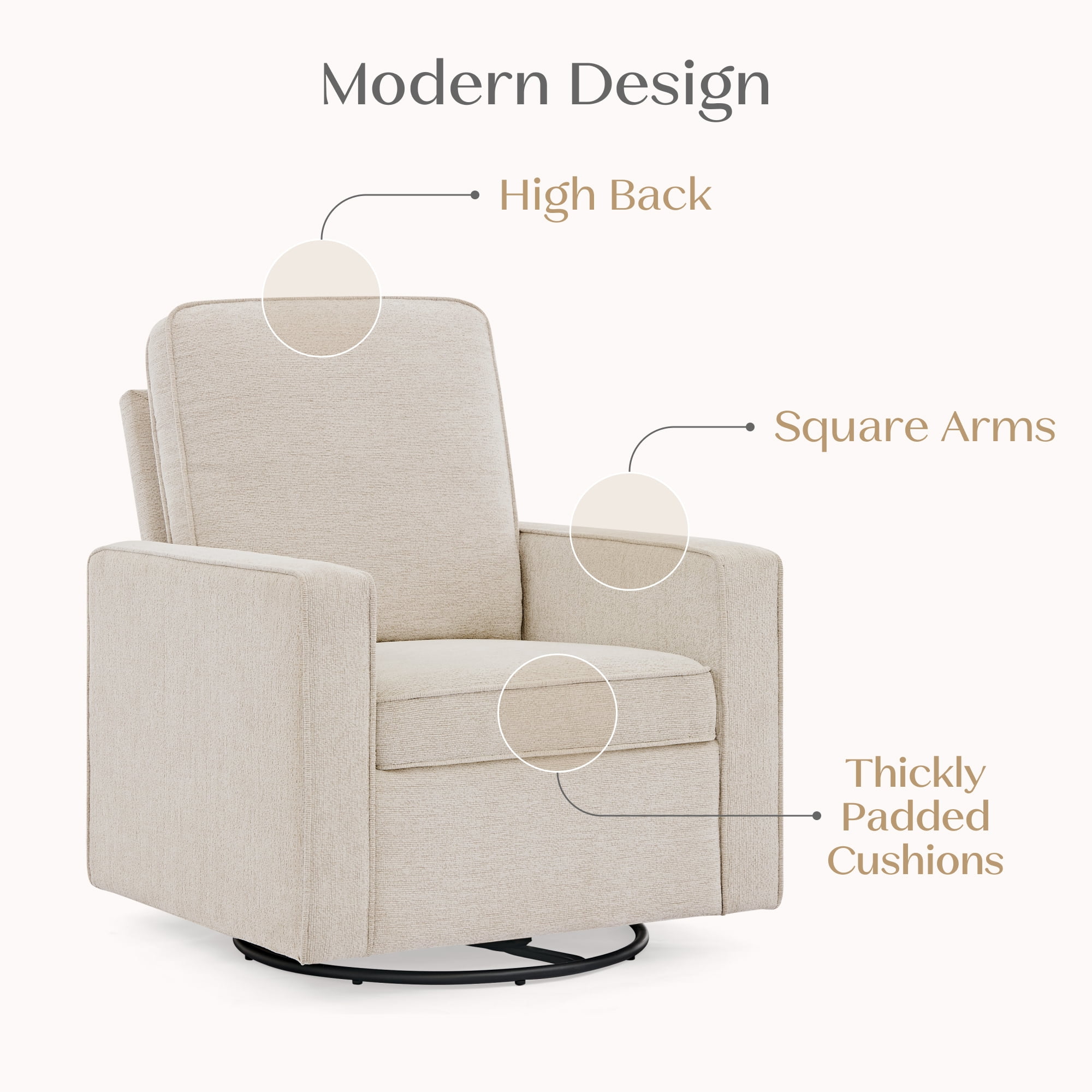 Delta Children Noah Upholstered Swivel Glider with Stain-Resistant Performance Fabric- Greenguard Gold Certified, Almond - Image 3