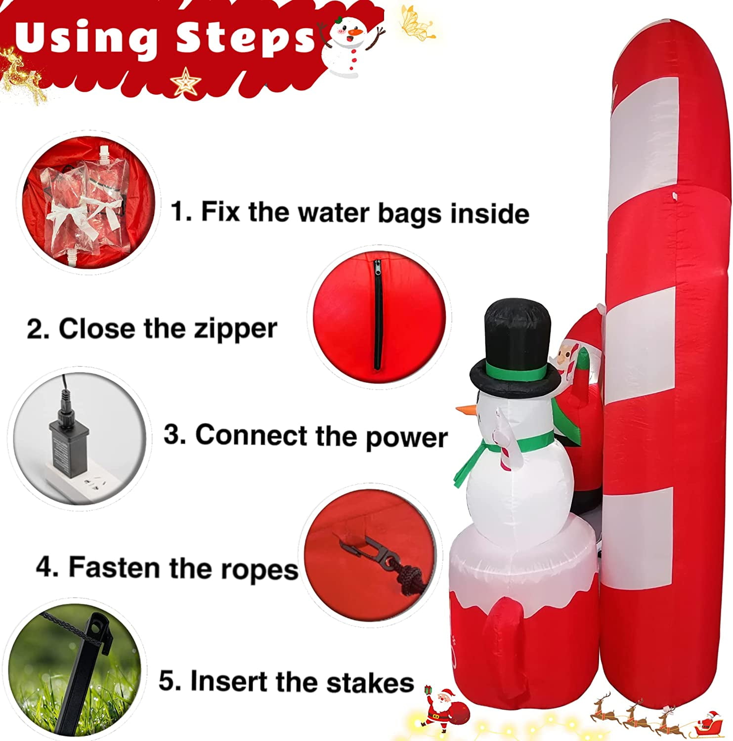 Onekie Inflatable Christmas Archway Decorations, 8 FT Christmas Arch - Santa Claus and Snowman, Build-in LED Blow Up for Garden and Lawn, Outdoor Inflatables Yard Decor - Image 4